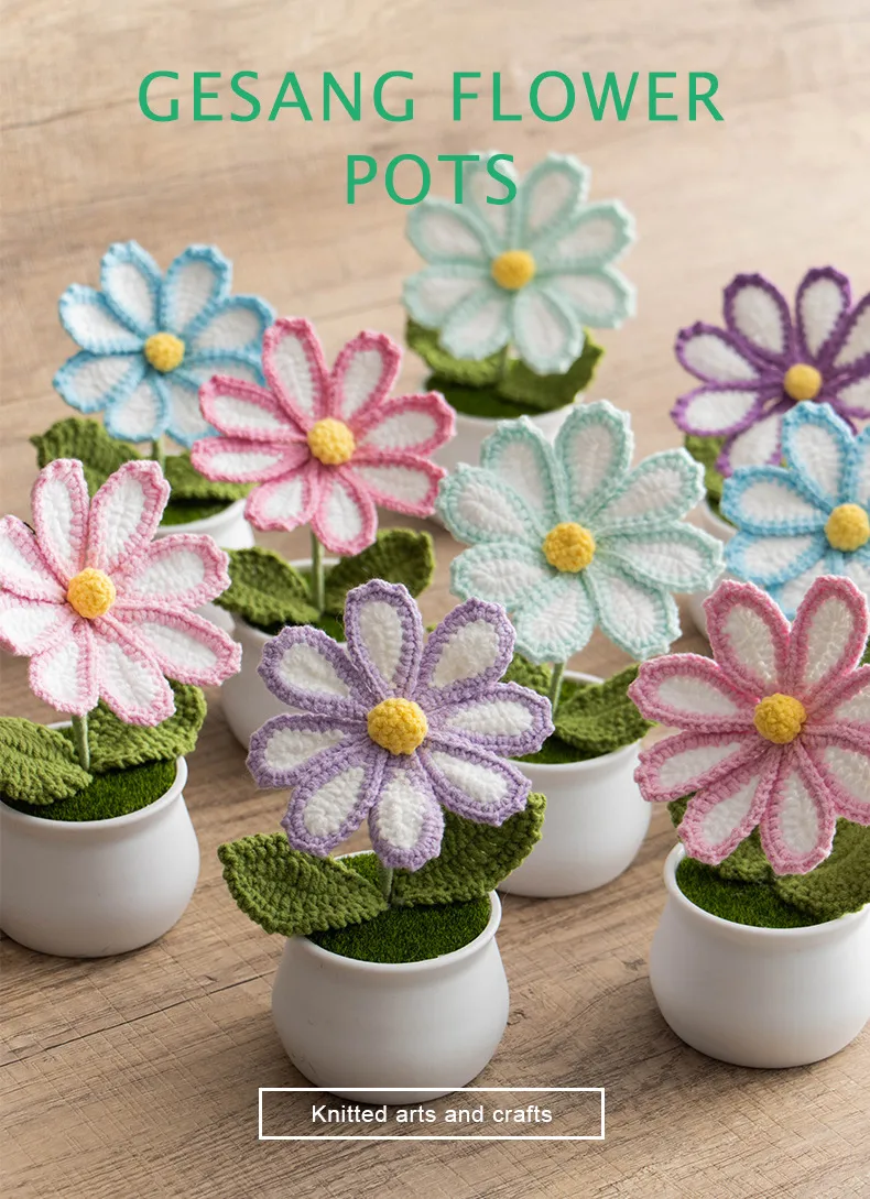 New Handmade Knitted Sunflower Finished Wool Plant Potted Home Simulation Ornaments Decorative Gifts Stall display picture 1