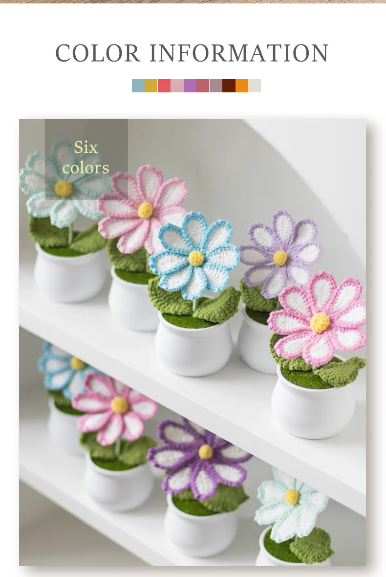 New Handmade Knitted Sunflower Finished Wool Plant Potted Home Simulation Ornaments Decorative Gifts Stall display picture 2