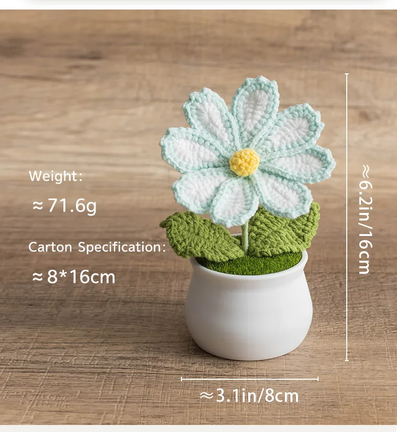 New Handmade Knitted Sunflower Finished Wool Plant Potted Home Simulation Ornaments Decorative Gifts Stall display picture 3