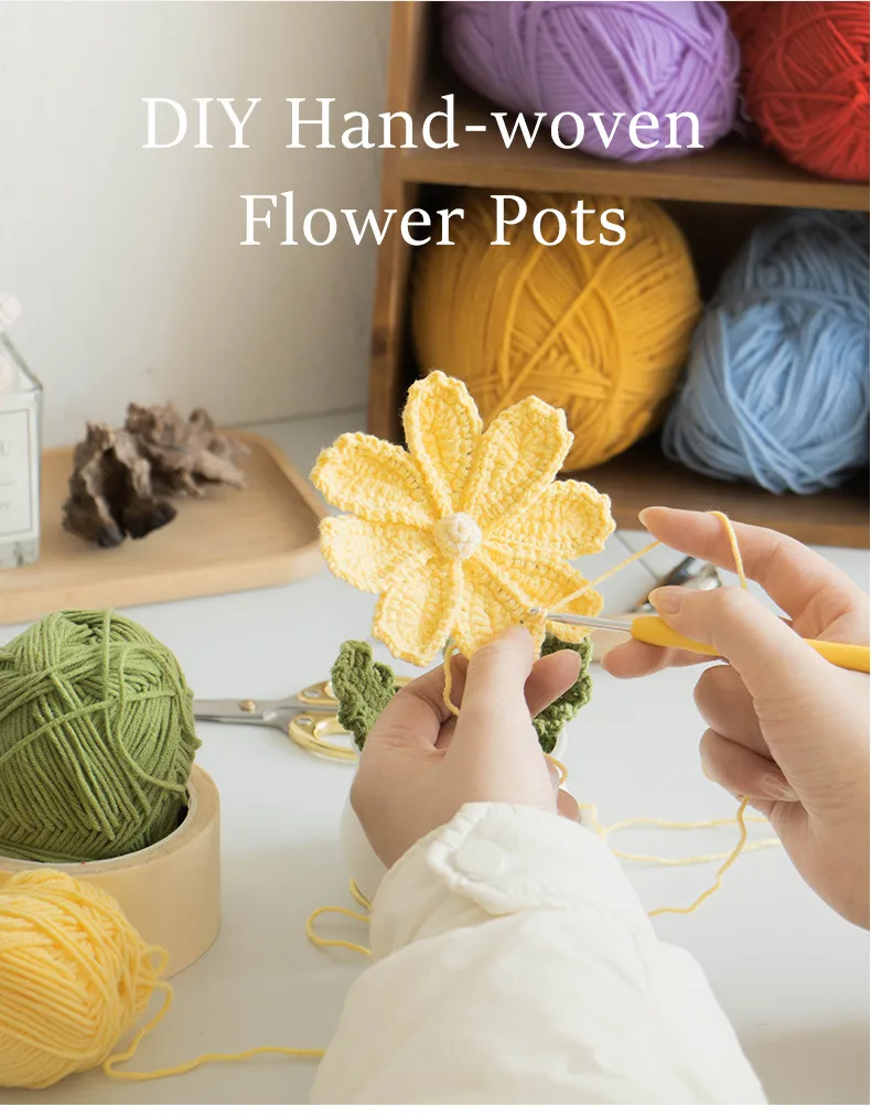 New Handmade Knitted Sunflower Finished Wool Plant Potted Home Simulation Ornaments Decorative Gifts Stall display picture 4