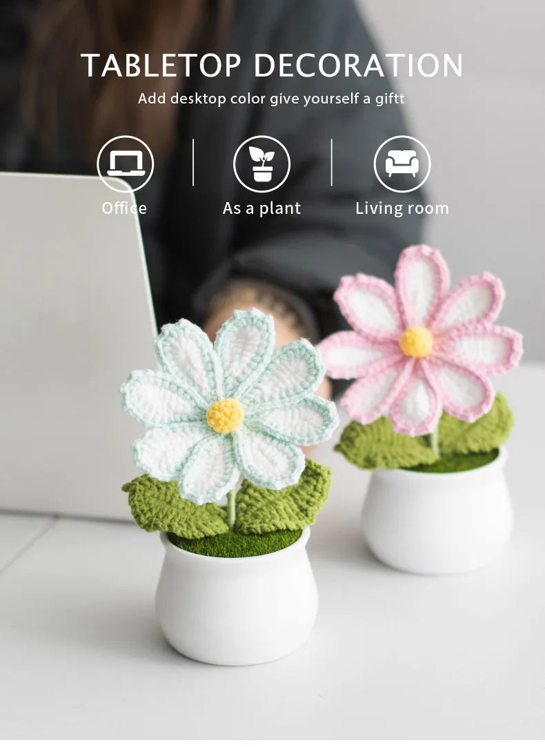 New Handmade Knitted Sunflower Finished Wool Plant Potted Home Simulation Ornaments Decorative Gifts Stall display picture 5