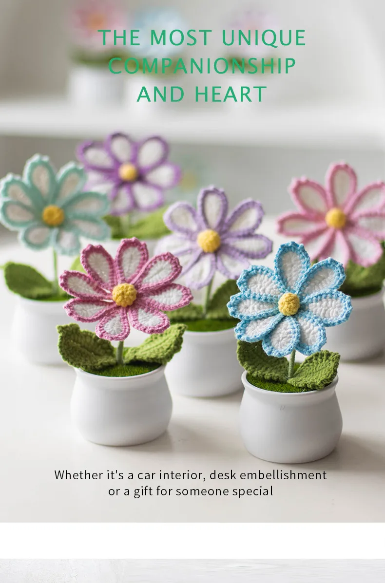 New Handmade Knitted Sunflower Finished Wool Plant Potted Home Simulation Ornaments Decorative Gifts Stall display picture 6