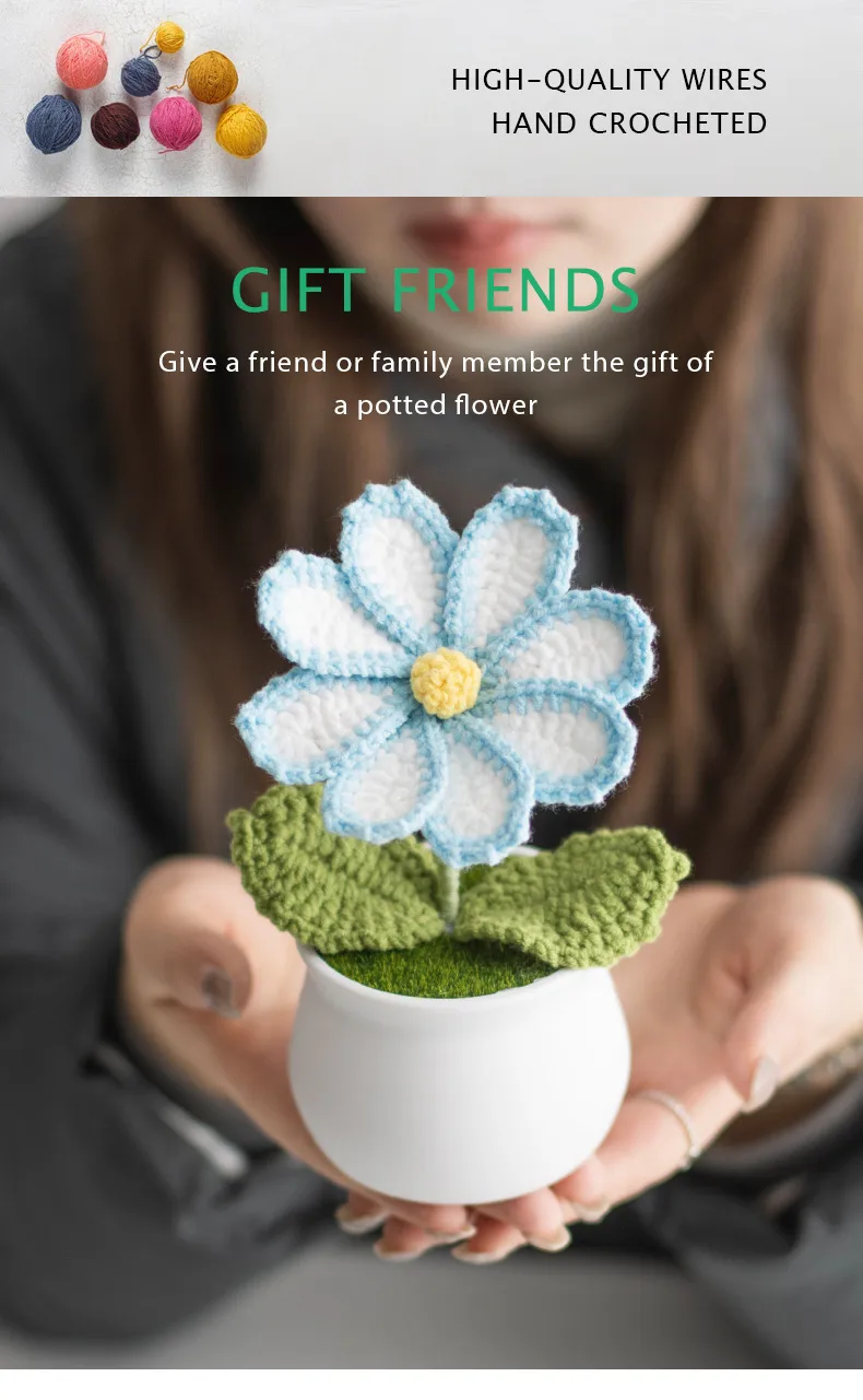 New Handmade Knitted Sunflower Finished Wool Plant Potted Home Simulation Ornaments Decorative Gifts Stall display picture 7