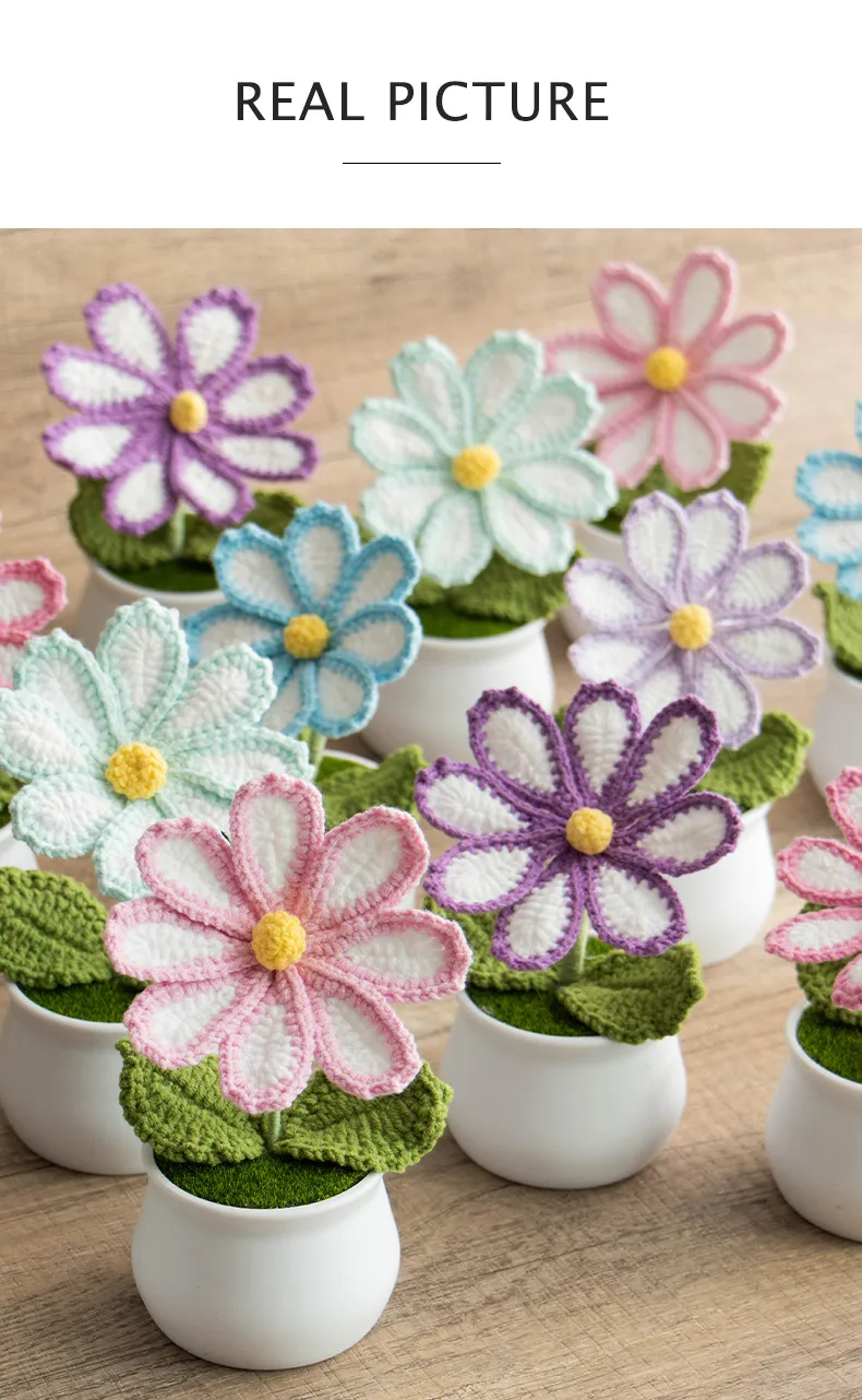 New Handmade Knitted Sunflower Finished Wool Plant Potted Home Simulation Ornaments Decorative Gifts Stall display picture 8