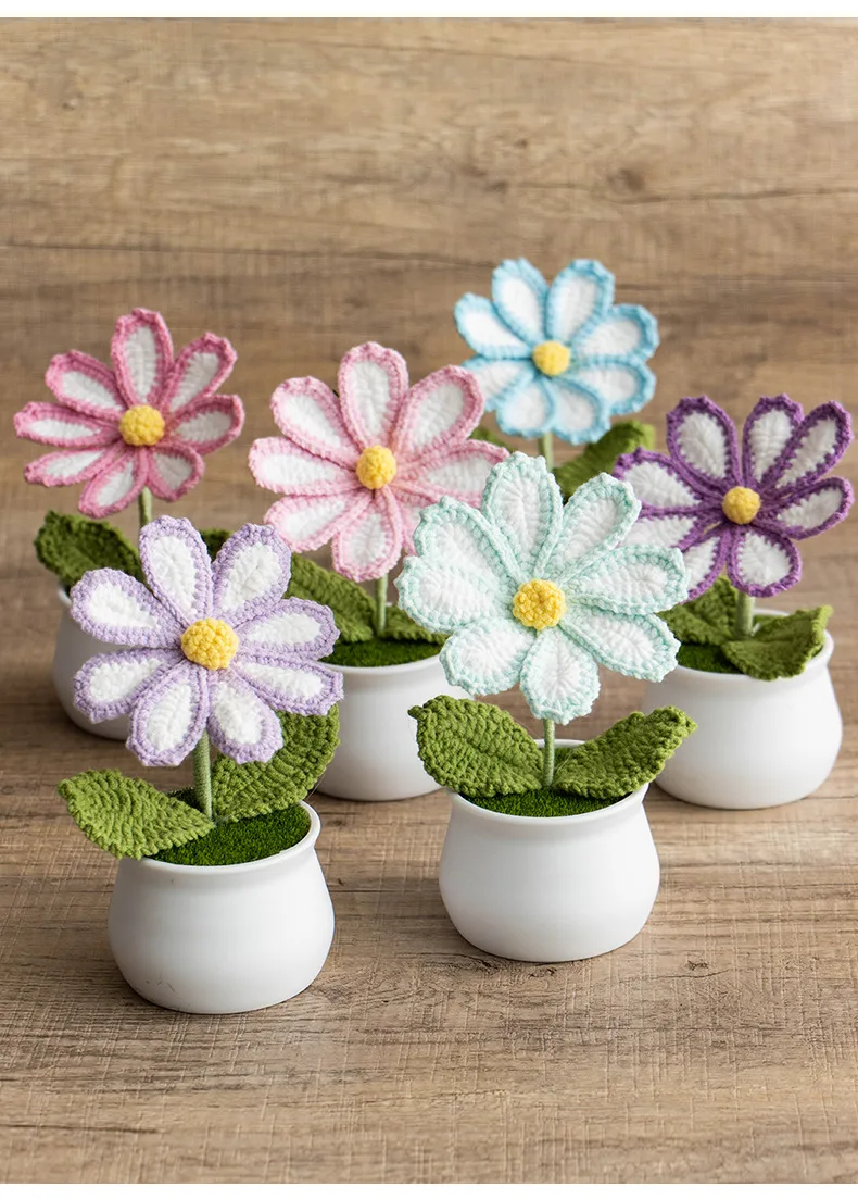 New Handmade Knitted Sunflower Finished Wool Plant Potted Home Simulation Ornaments Decorative Gifts Stall display picture 9