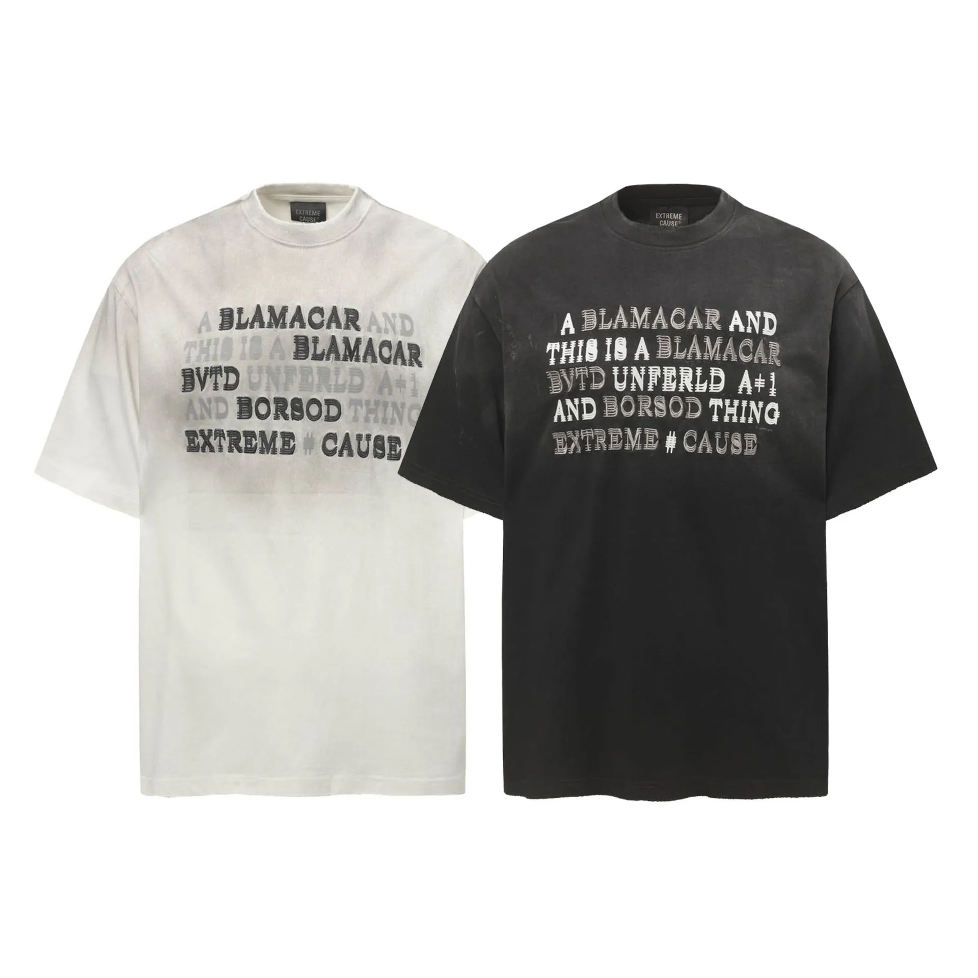 Jiayiku  Summer Cotton T-shirt American Retro Trendy Brand Niche Embroidery Dirty Dye Washed T-shirt Short Sleeve T-shirt For Men And Women display picture 2
