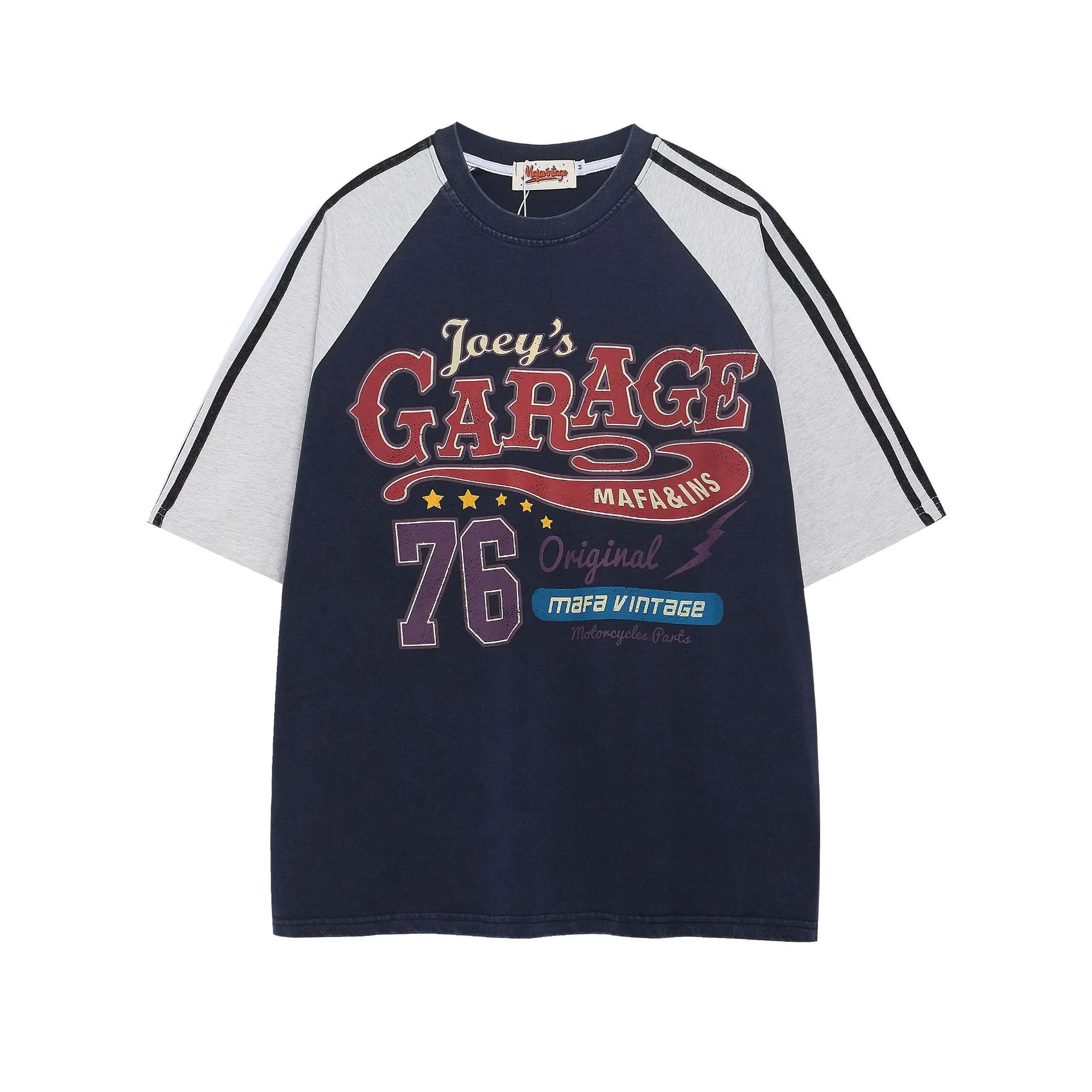 Jiayiku Fashion Brand  Summer T-shirt New American Retro Couple T-shirt Loose Raglan Sleeve Color-matching Short Sleeve Men display picture 3