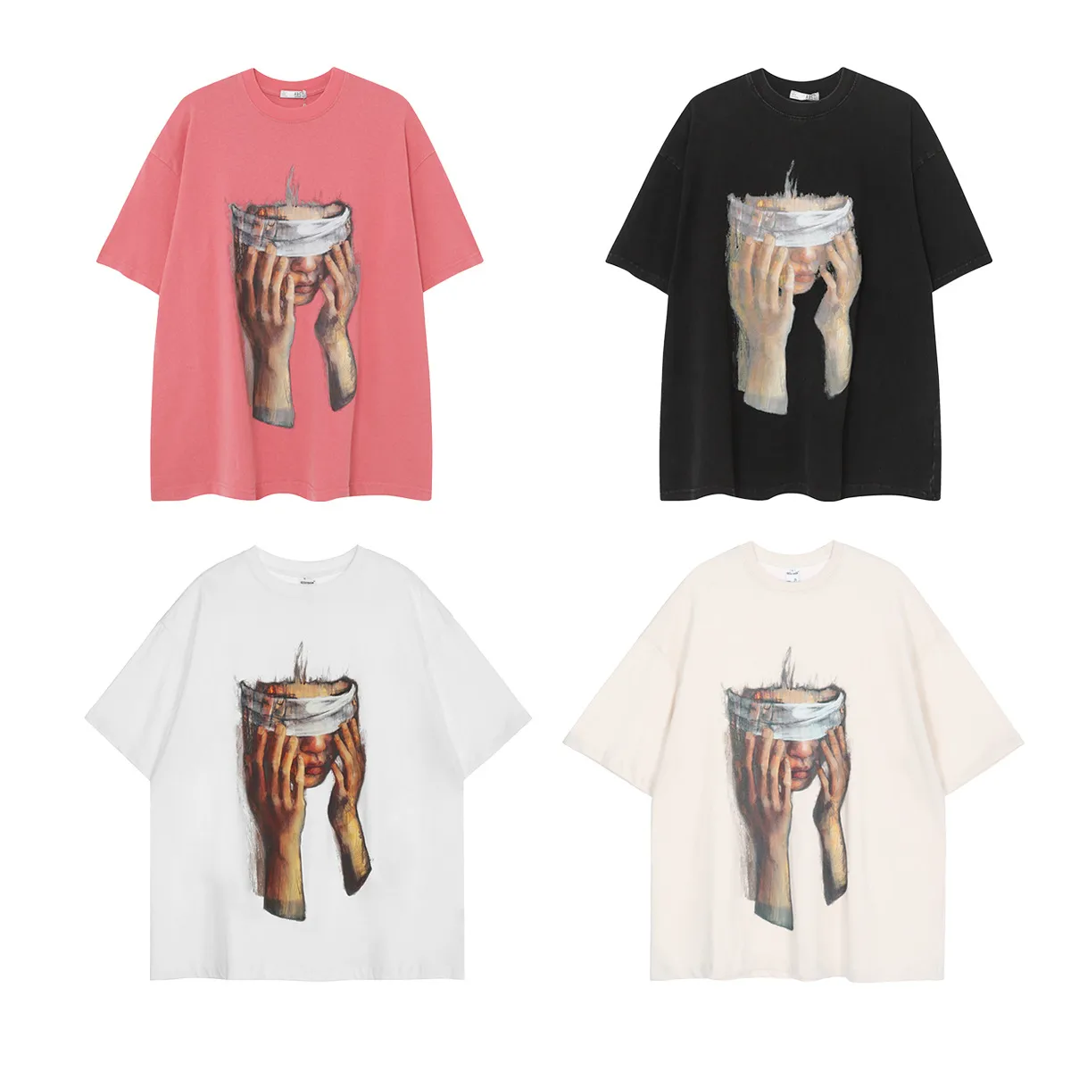 Jiayiku  Summer Couple T-shirt Plus Size American Retro Trendy Brand Oil Painting Style Washed T-shirt Short Sleeve Men's Loose display picture 2