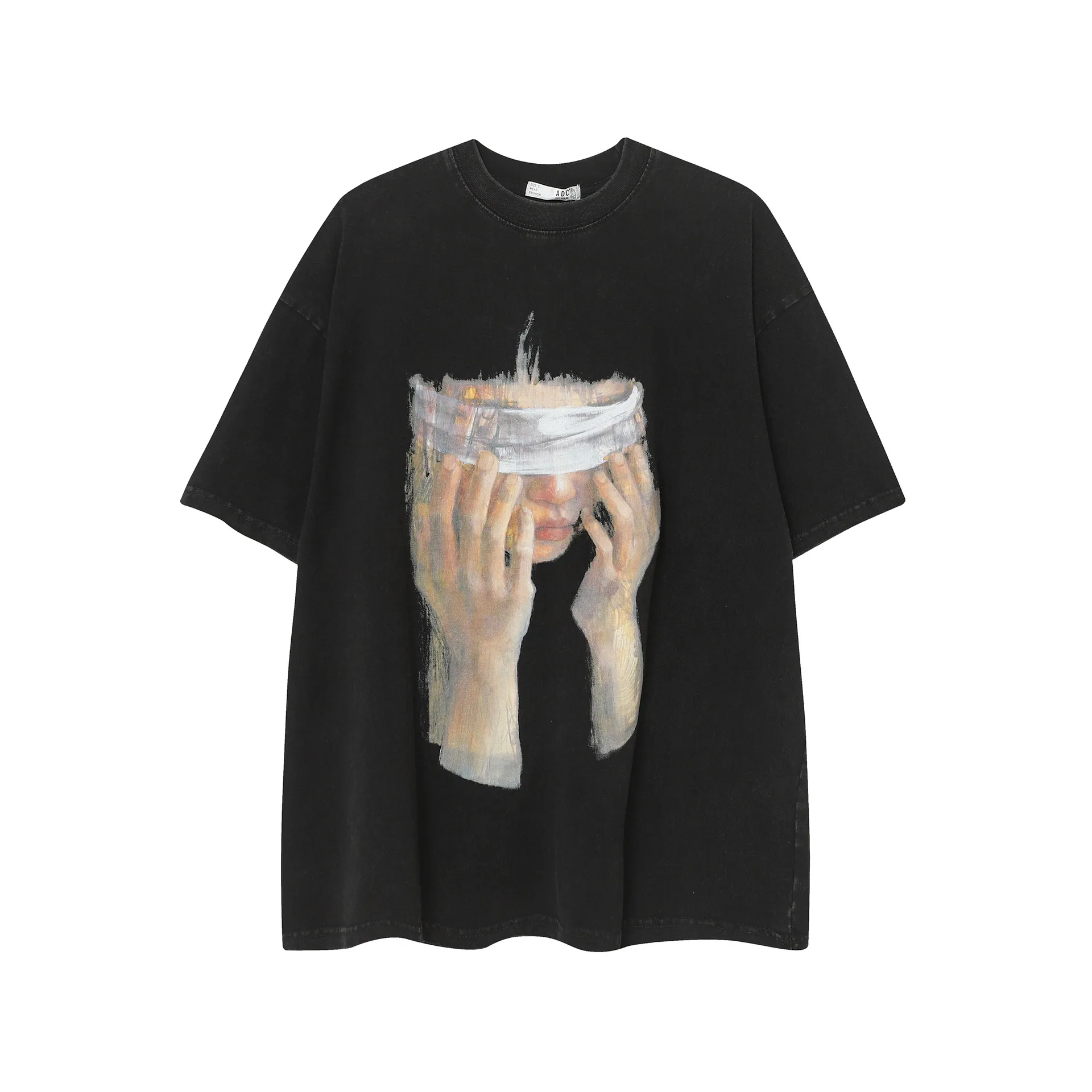 Jiayiku  Summer Couple T-shirt Plus Size American Retro Trendy Brand Oil Painting Style Washed T-shirt Short Sleeve Men's Loose display picture 5