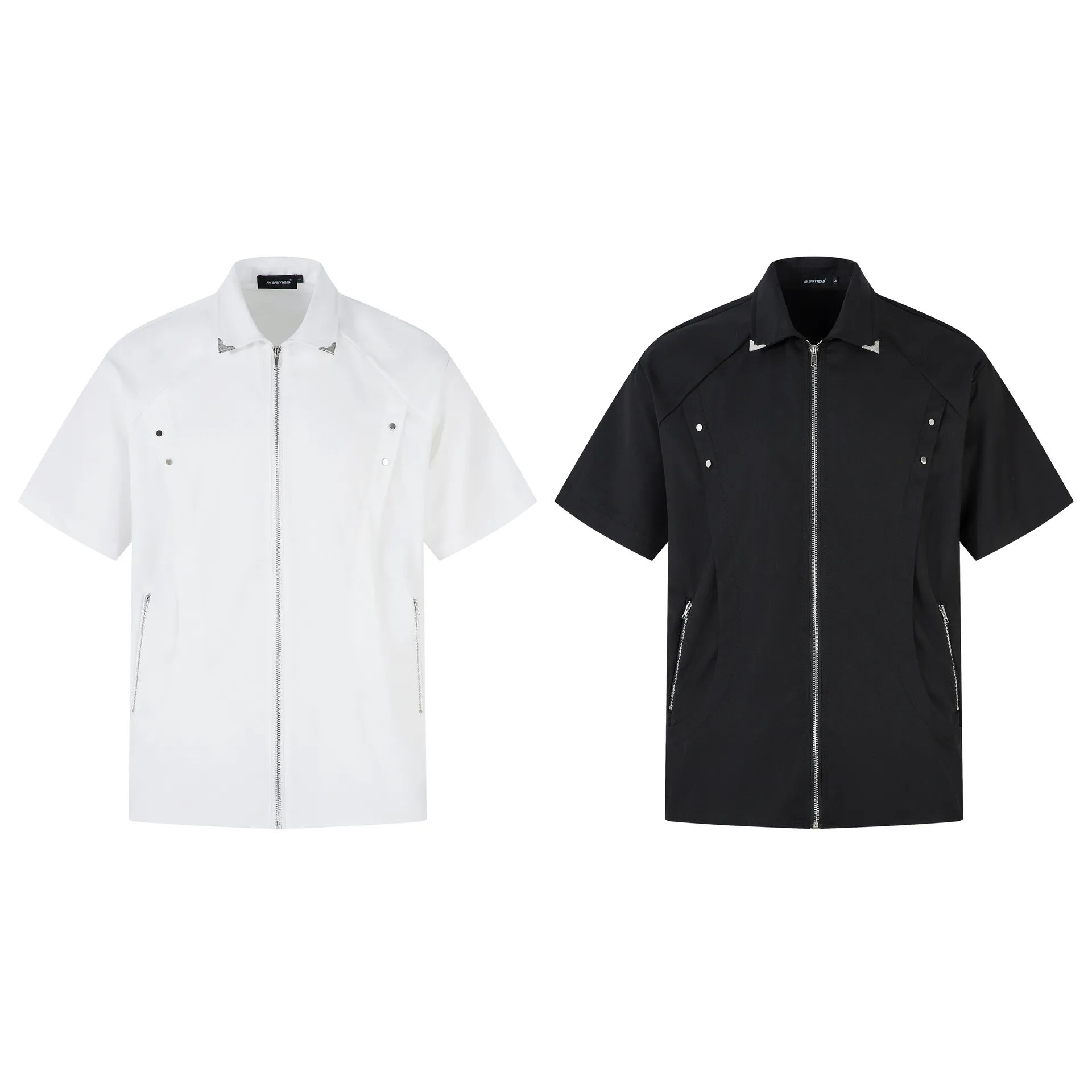 Jiayiku Men's  Summer Short-Sleeve Shirt New Style Cleanfit Niche Design Zipper Shirt Handsome display picture 2