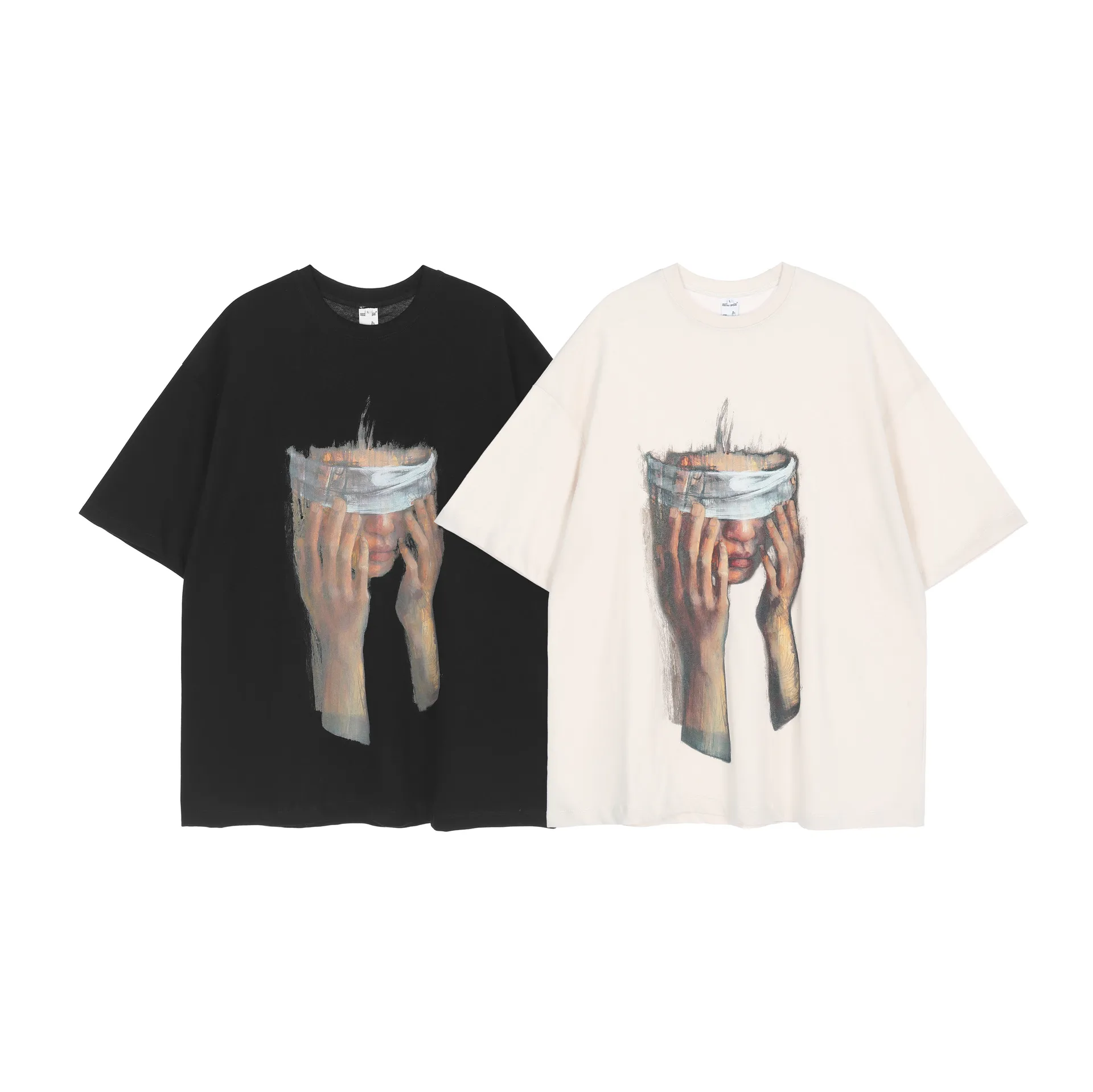 Jiayiku  Summer Couple T-shirt Plus Size American Retro Trendy Brand Oil Painting Style Washed T-shirt Short Sleeve Men's Loose display picture 13