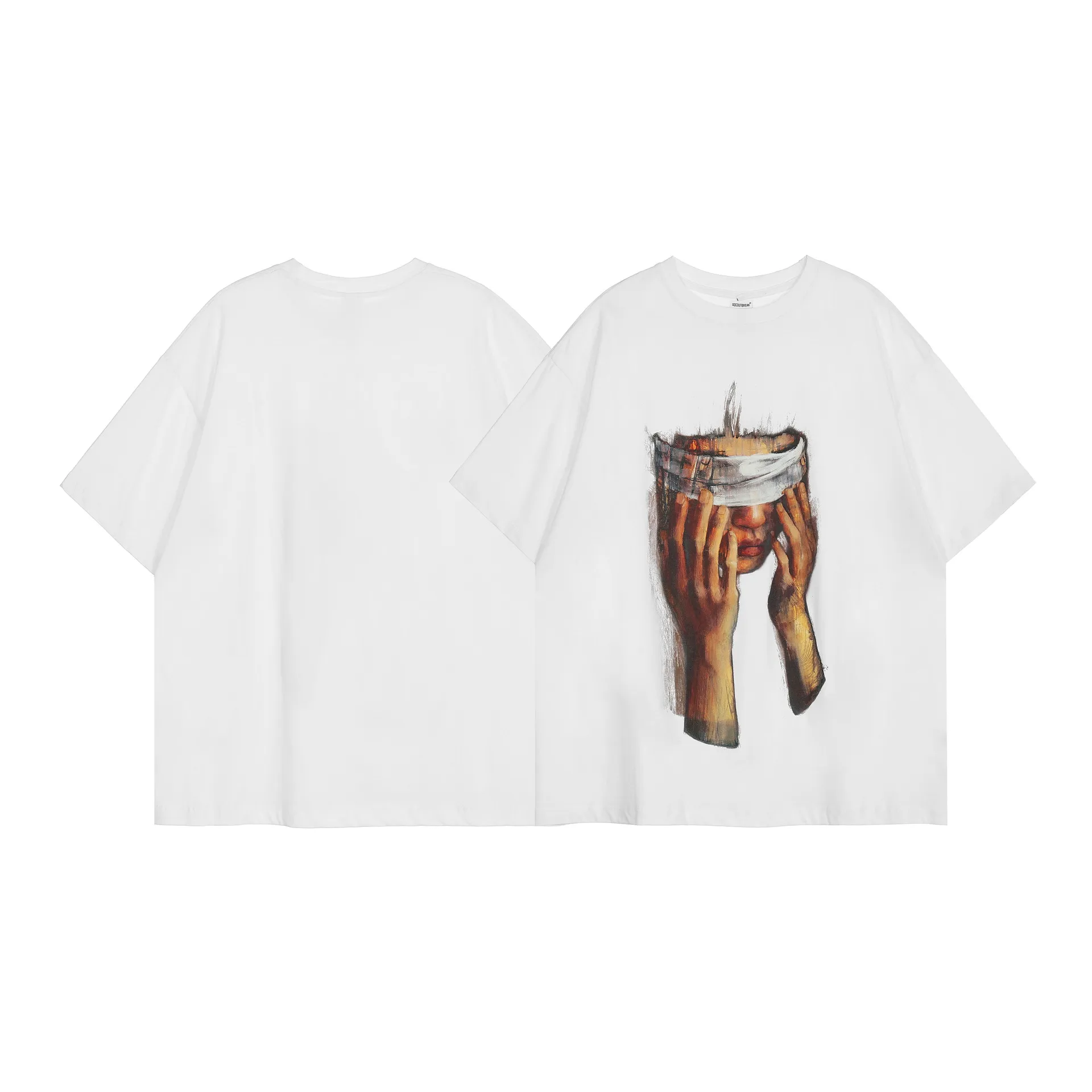 Jiayiku  Summer Couple T-shirt Plus Size American Retro Trendy Brand Oil Painting Style Washed T-shirt Short Sleeve Men's Loose display picture 14
