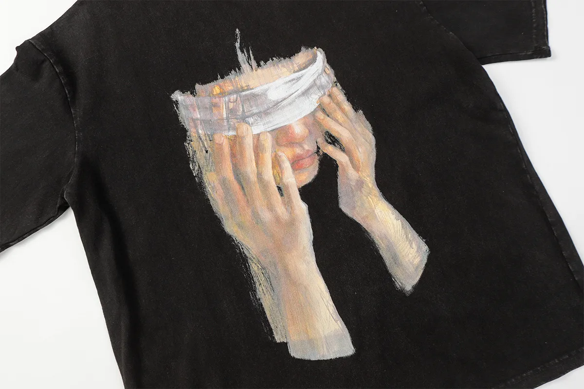 Jiayiku  Summer Couple T-shirt Plus Size American Retro Trendy Brand Oil Painting Style Washed T-shirt Short Sleeve Men's Loose display picture 22