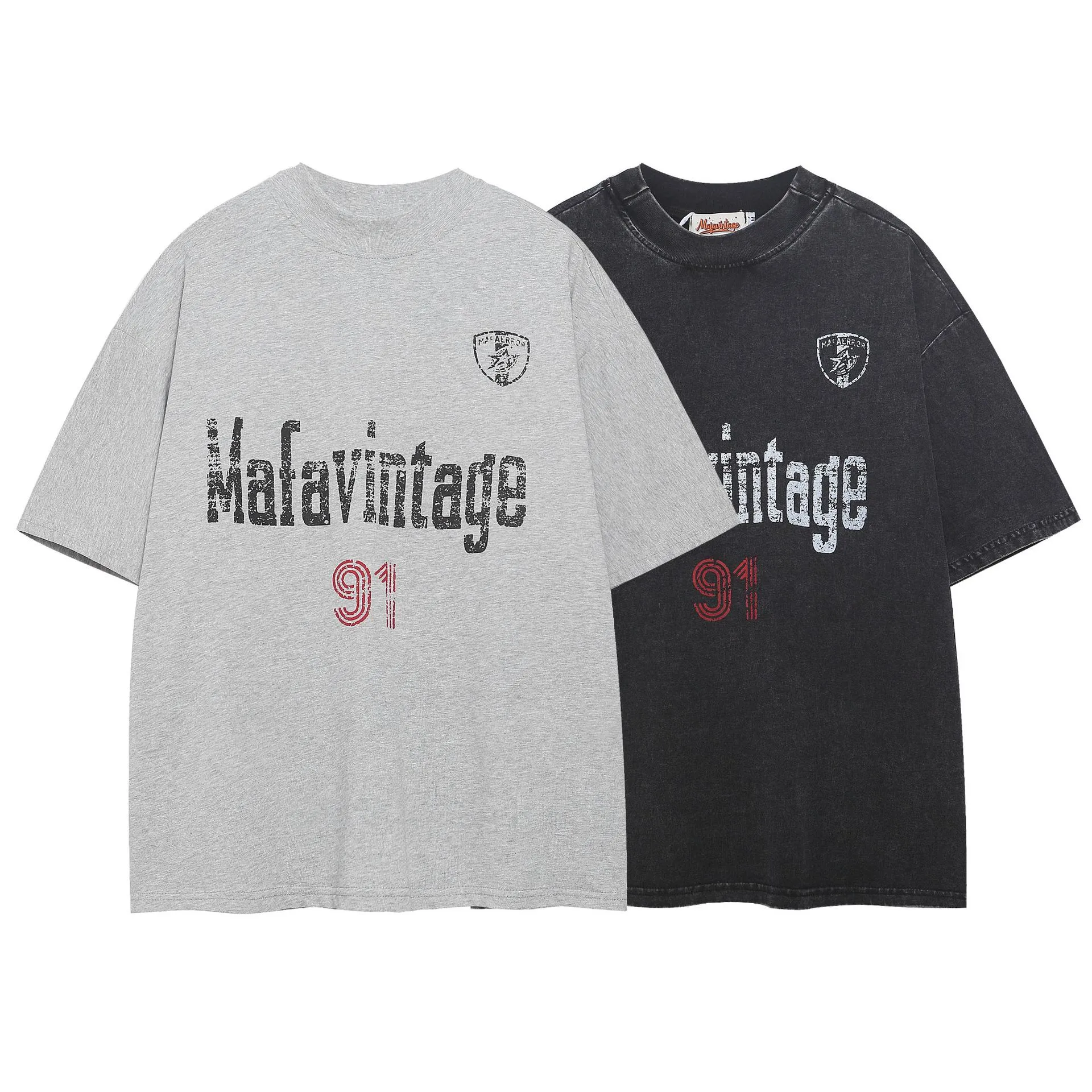 Jiayiku  Summer T-shirt New American Retro Trendy Brand Heavy Washing Old Cotton T-shirt Short Sleeve For Men And Women display picture 2
