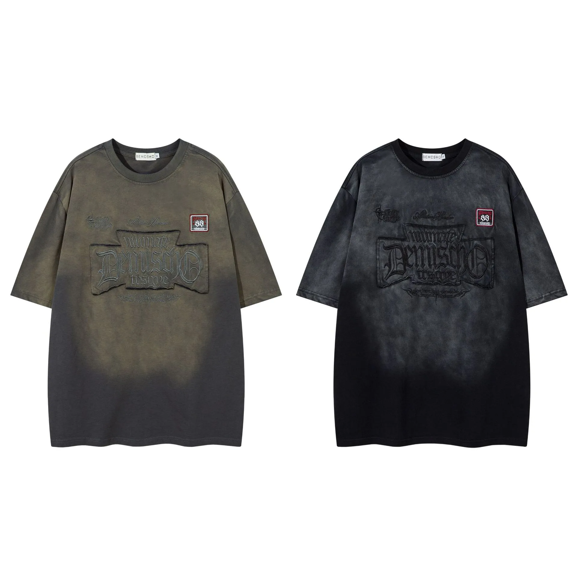 Jiayiku Men's Summer Short-Sleeved T-Shirt Pure Cotton American Hip-Hop Trendy Brand Retro Washed Cotton Embroidered T-Shirt Short-Sleeved display picture 2