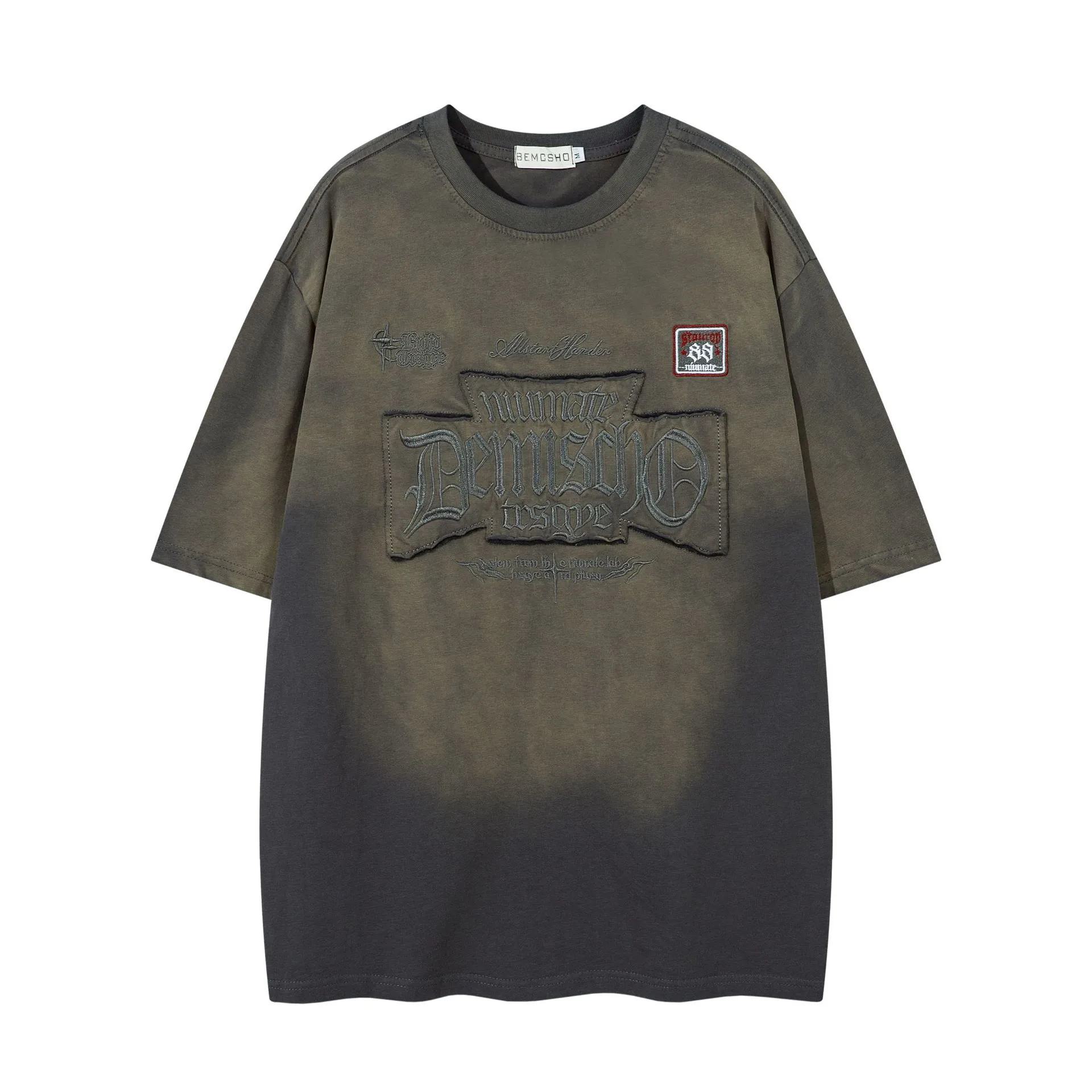 Jiayiku Men's Summer Short-Sleeved T-Shirt Pure Cotton American Hip-Hop Trendy Brand Retro Washed Cotton Embroidered T-Shirt Short-Sleeved display picture 3