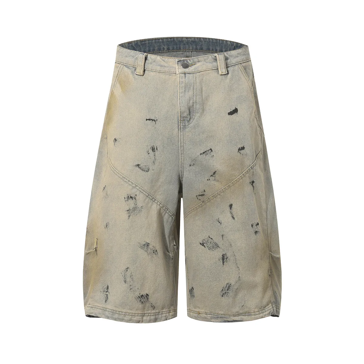 Jiayiku Men's  American High Street RO Heavy Washed Machete Denim Shorts Loose Wide Leg Cropped Pants display picture 3