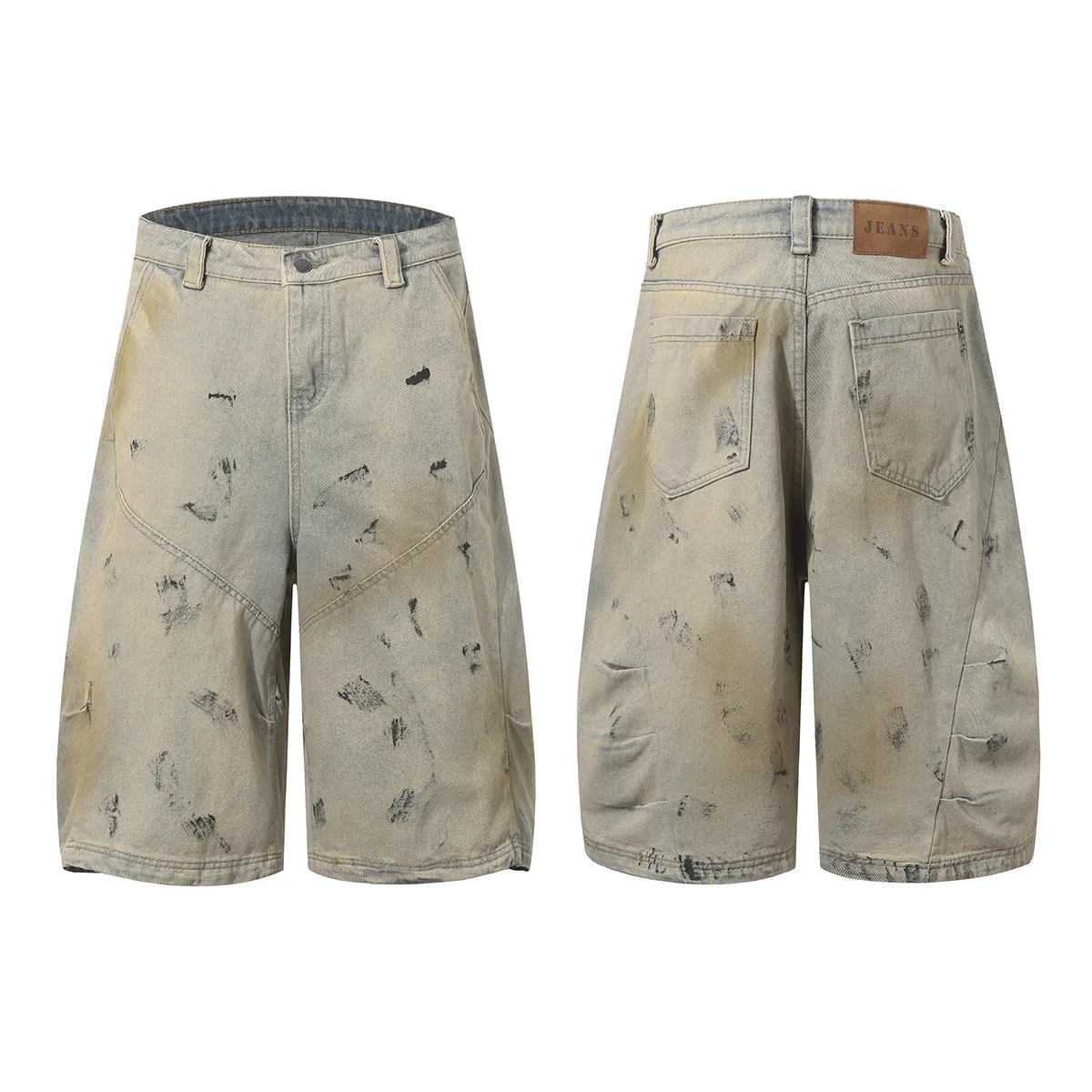Jiayiku Men's  American High Street RO Heavy Washed Machete Denim Shorts Loose Wide Leg Cropped Pants display picture 2