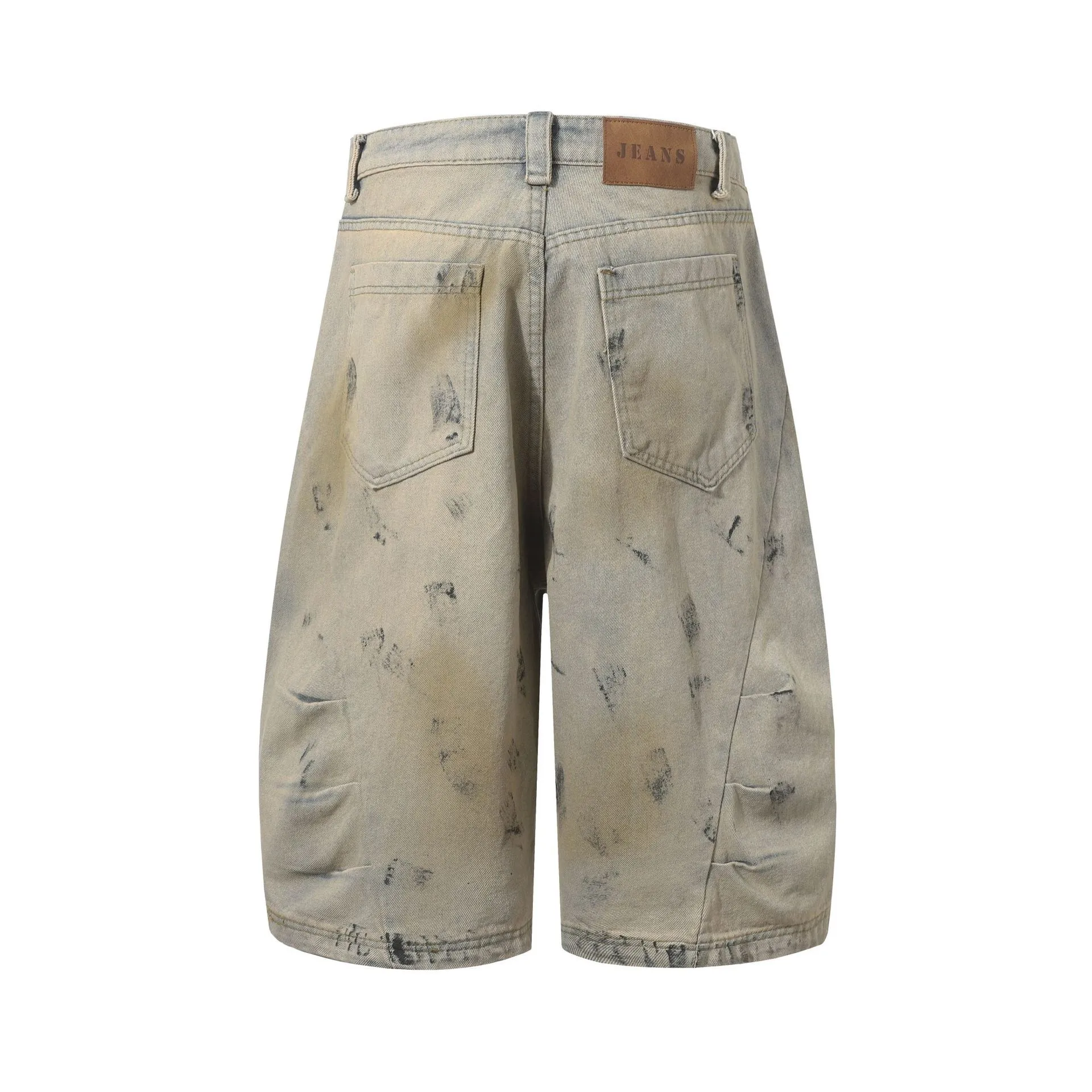 Jiayiku Men's  American High Street RO Heavy Washed Machete Denim Shorts Loose Wide Leg Cropped Pants display picture 4