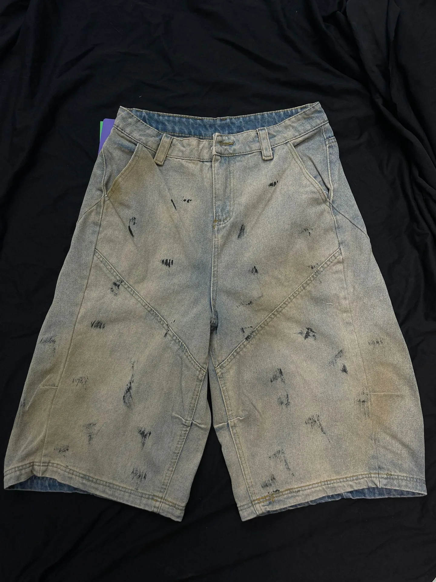 Jiayiku Men's  American High Street RO Heavy Washed Machete Denim Shorts Loose Wide Leg Cropped Pants display picture 5