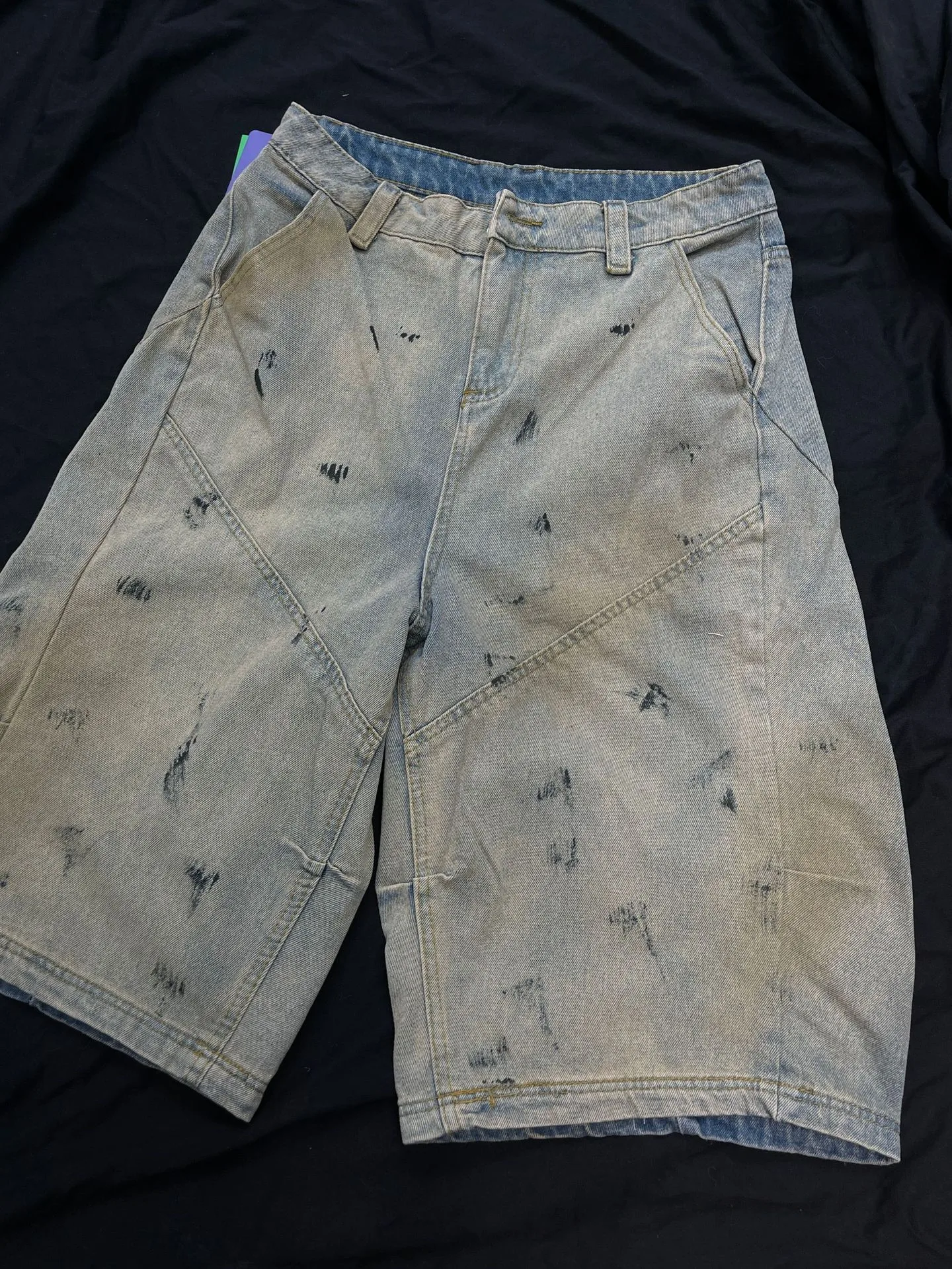 Jiayiku Men's  American High Street RO Heavy Washed Machete Denim Shorts Loose Wide Leg Cropped Pants display picture 6