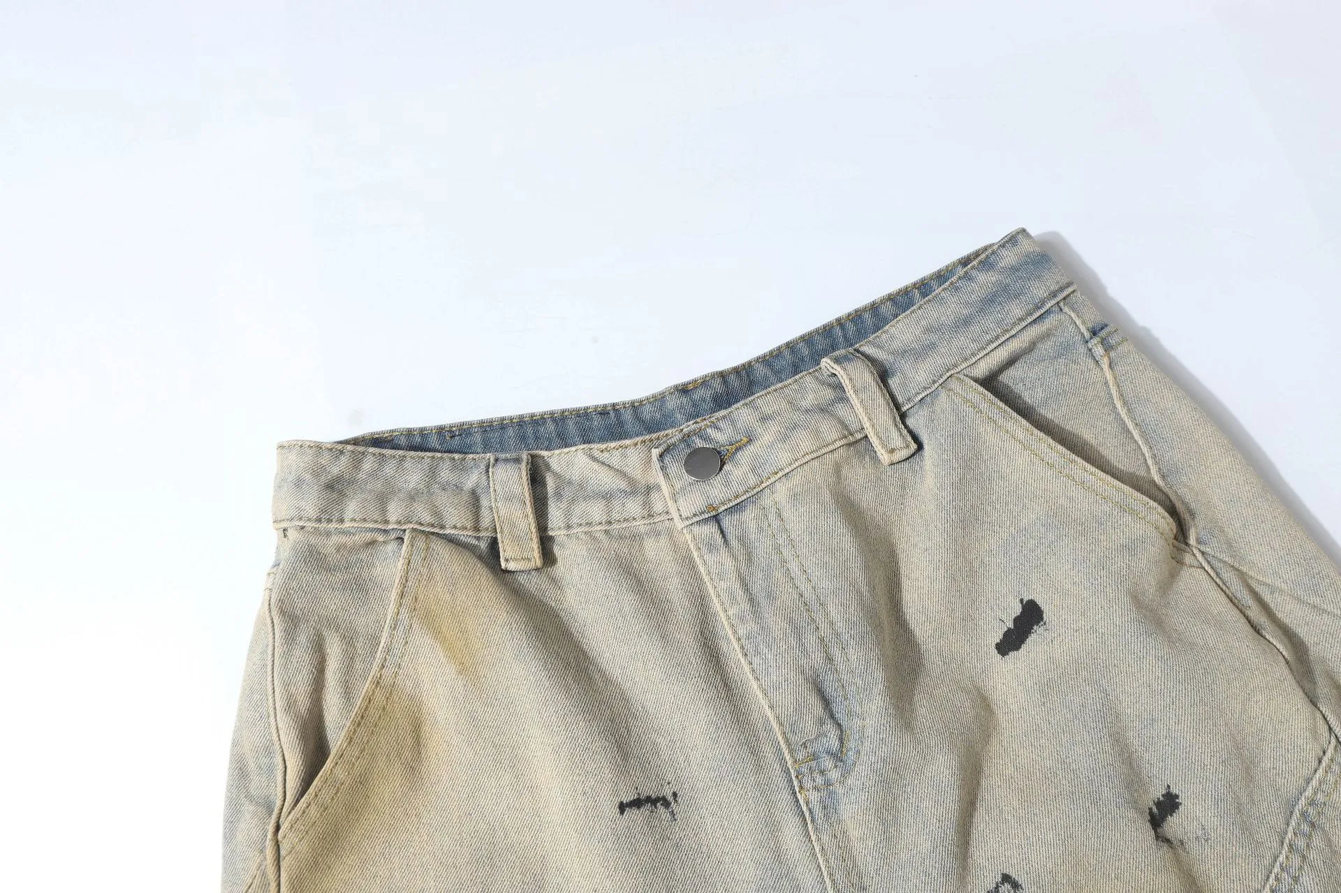 Jiayiku Men's  American High Street RO Heavy Washed Machete Denim Shorts Loose Wide Leg Cropped Pants display picture 7