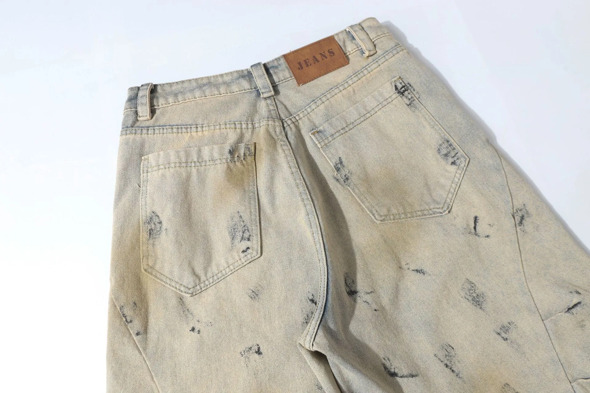 Jiayiku Men's  American High Street RO Heavy Washed Machete Denim Shorts Loose Wide Leg Cropped Pants display picture 9