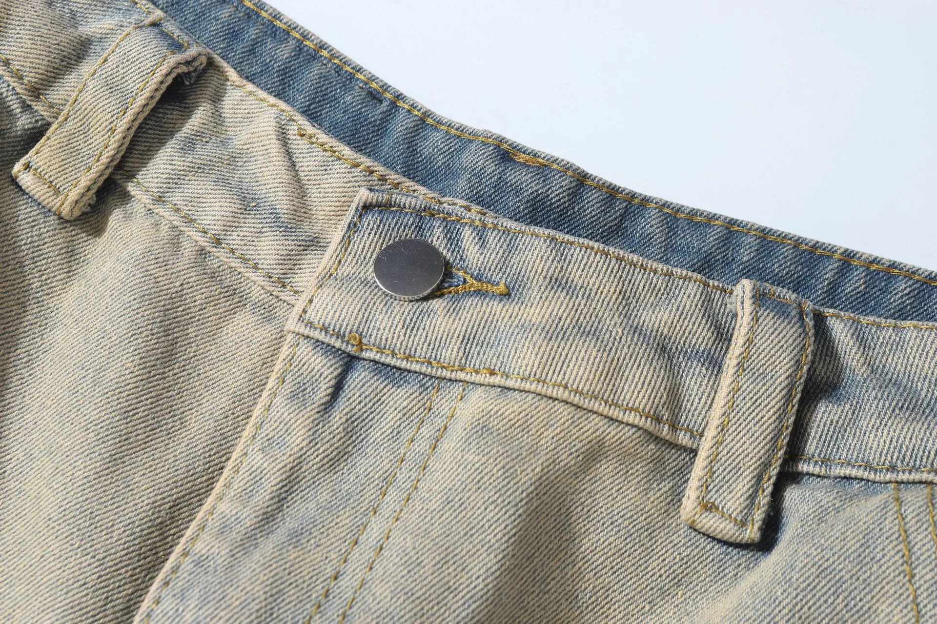 Jiayiku Men's  American High Street RO Heavy Washed Machete Denim Shorts Loose Wide Leg Cropped Pants display picture 10