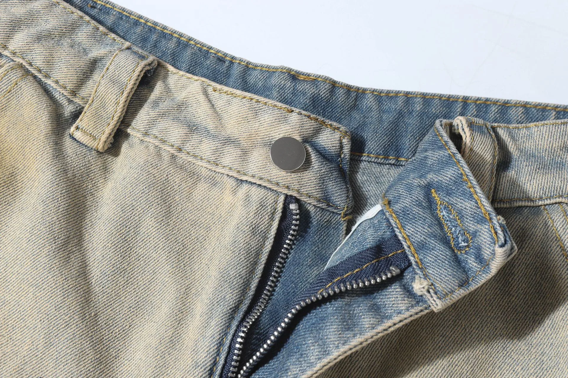 Jiayiku Men's  American High Street RO Heavy Washed Machete Denim Shorts Loose Wide Leg Cropped Pants display picture 11