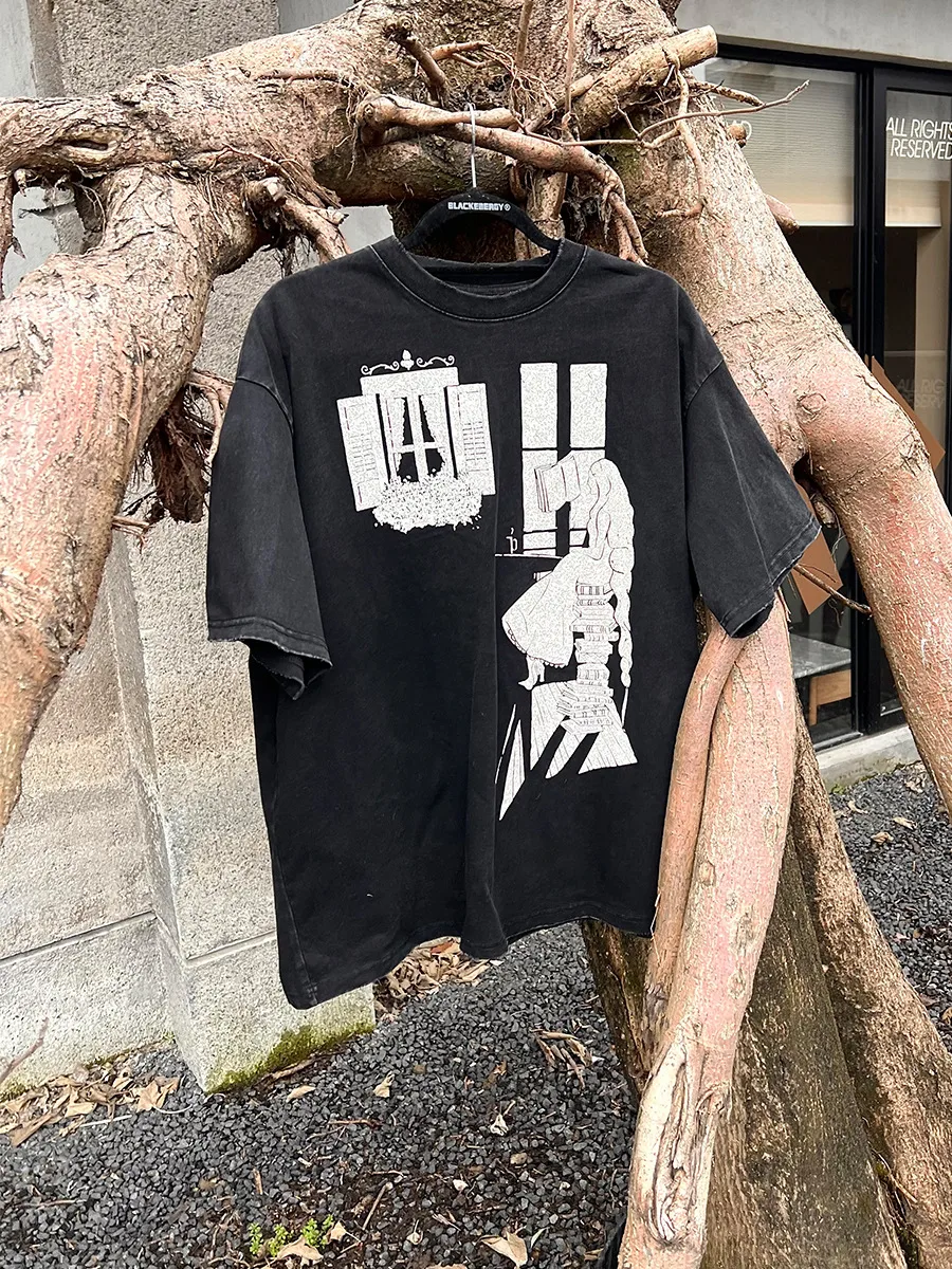 Jiayiku  Summer T-shirt Short-sleeved Men's American Style Retro Trendy Brand Base Shirt Washed Old T-shirt Cotton Loose display picture 7