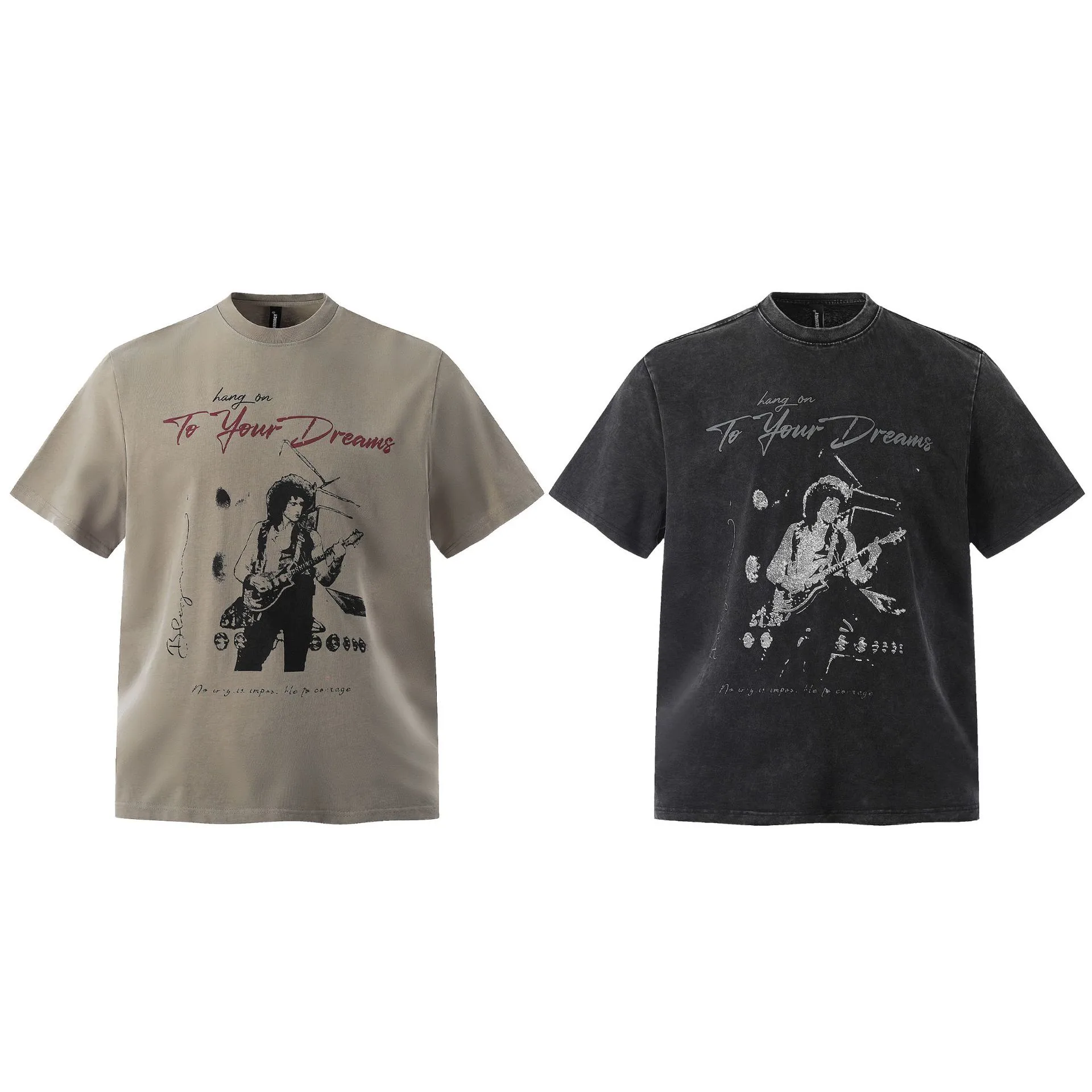 Jiayiku Men's  Summer Pure Cotton T-shirt American Street Hip Hop Fashion Brand T-shirt Dark Style Washed T-shirt display picture 2