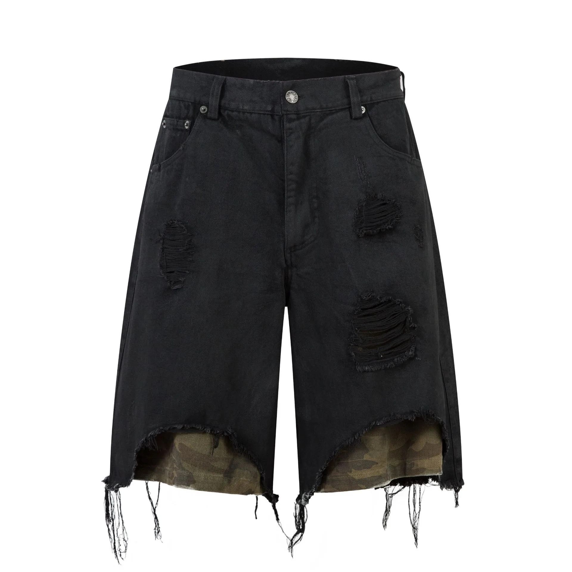 Jiayiku Fashion Brand  Advanced Sense RO Style Five-point Pants Men's American Style Street Washing Rags Denim Pants Straight Pants display picture 3