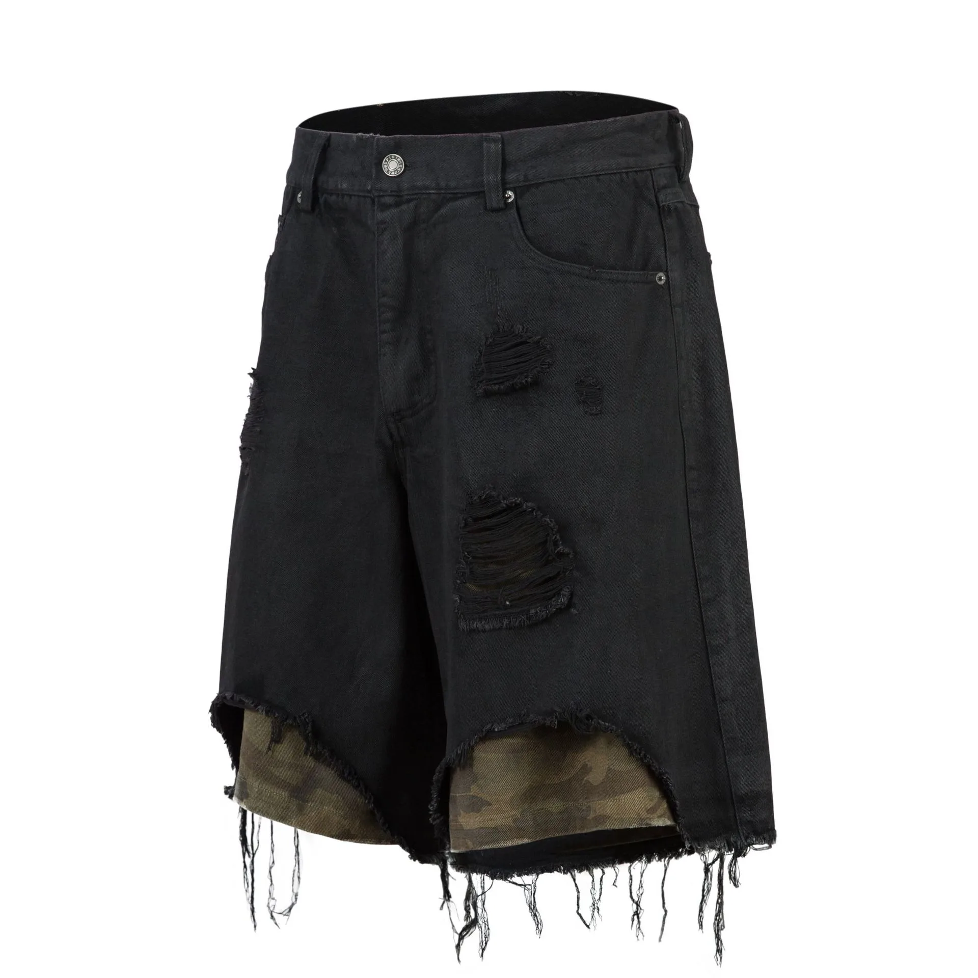 Jiayiku Fashion Brand  Advanced Sense RO Style Five-point Pants Men's American Style Street Washing Rags Denim Pants Straight Pants display picture 4
