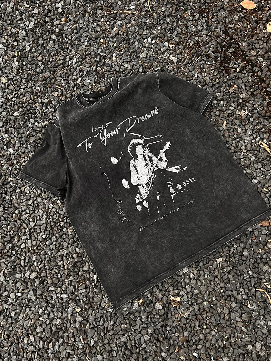 Jiayiku Men's  Summer Pure Cotton T-shirt American Street Hip Hop Fashion Brand T-shirt Dark Style Washed T-shirt display picture 9