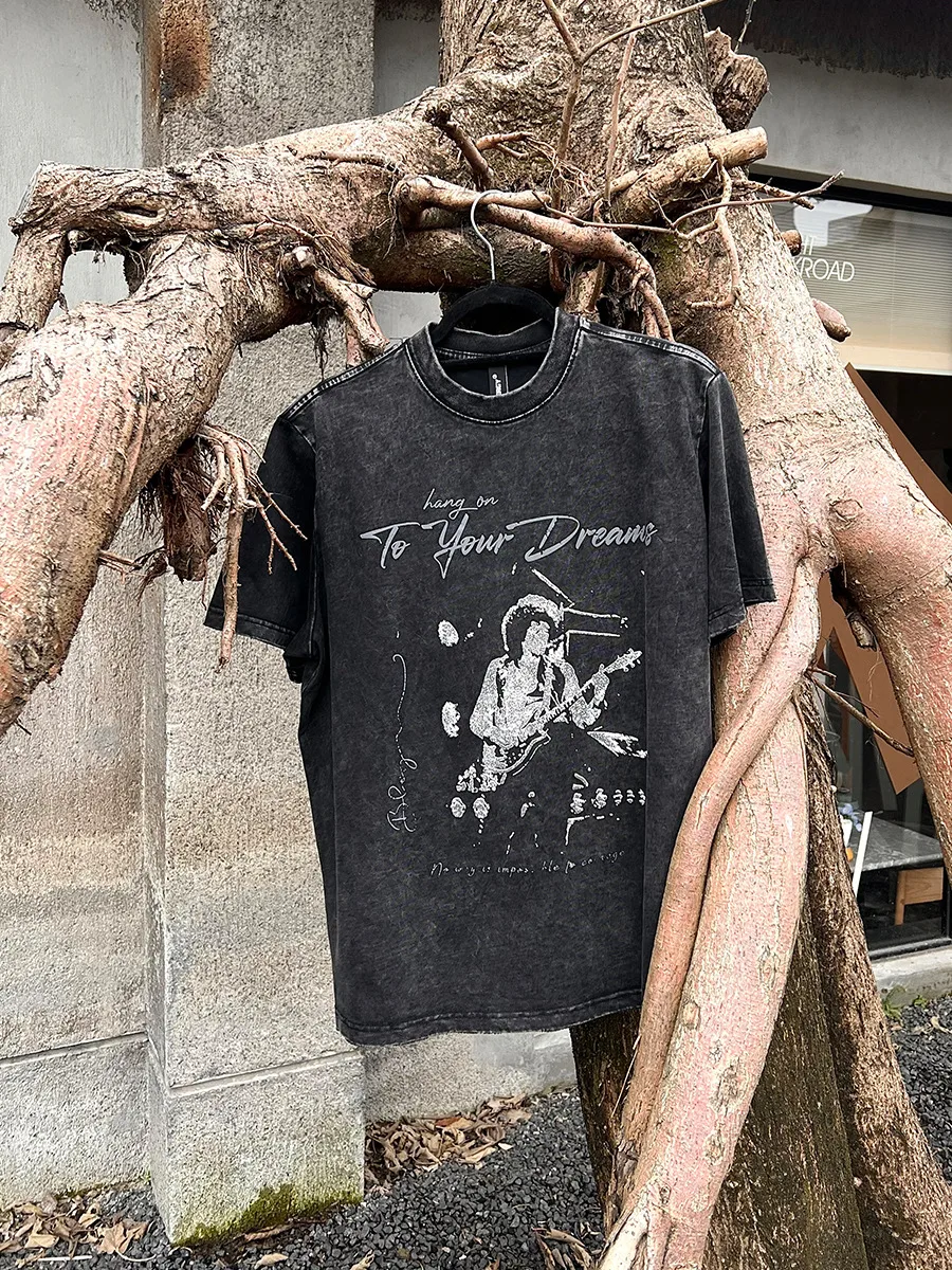 Jiayiku Men's  Summer Pure Cotton T-shirt American Street Hip Hop Fashion Brand T-shirt Dark Style Washed T-shirt display picture 13