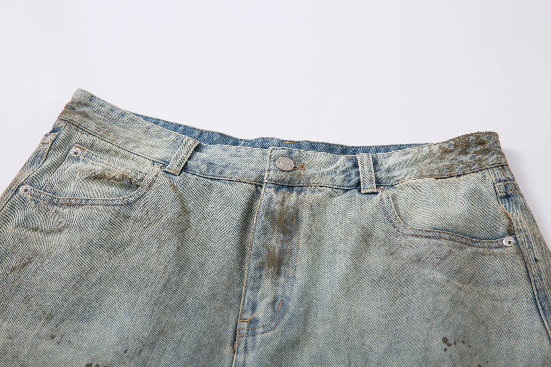 Jiayiku Men's  High-end Feeling Puppies Handsome Pants Men's American-style High Street RO Dirty Dirty Dyed Washed Denim Pants display picture 6