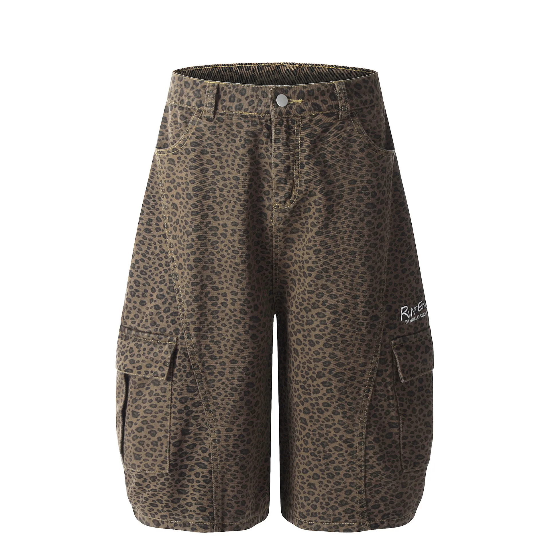 Jiayiku Fashion Brand  High Street Vibe Leopard Print Denim Shorts Men And Women RO Fashion Loose Machete Cropped Pants display picture 3