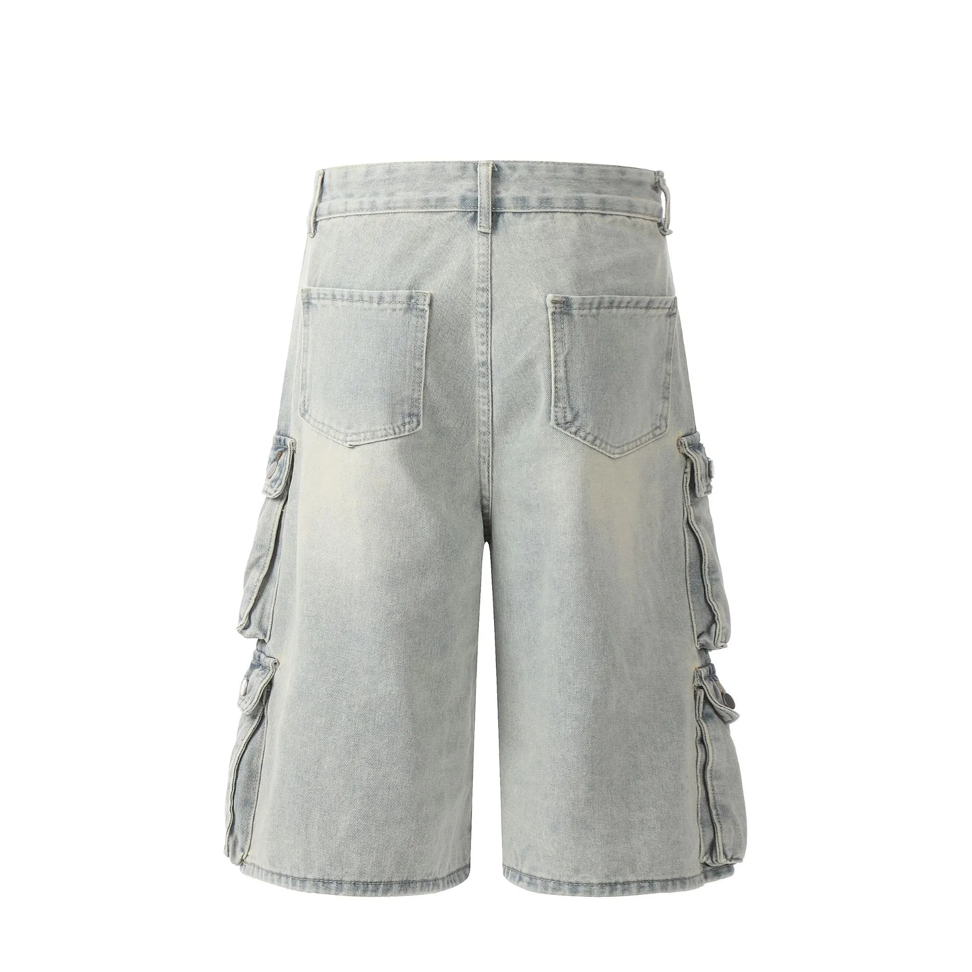 Jiayiku Men's Summer Cropped Pants American Retro Washed Work Jeans Straight Vibe Wide-Leg Shorts display picture 5