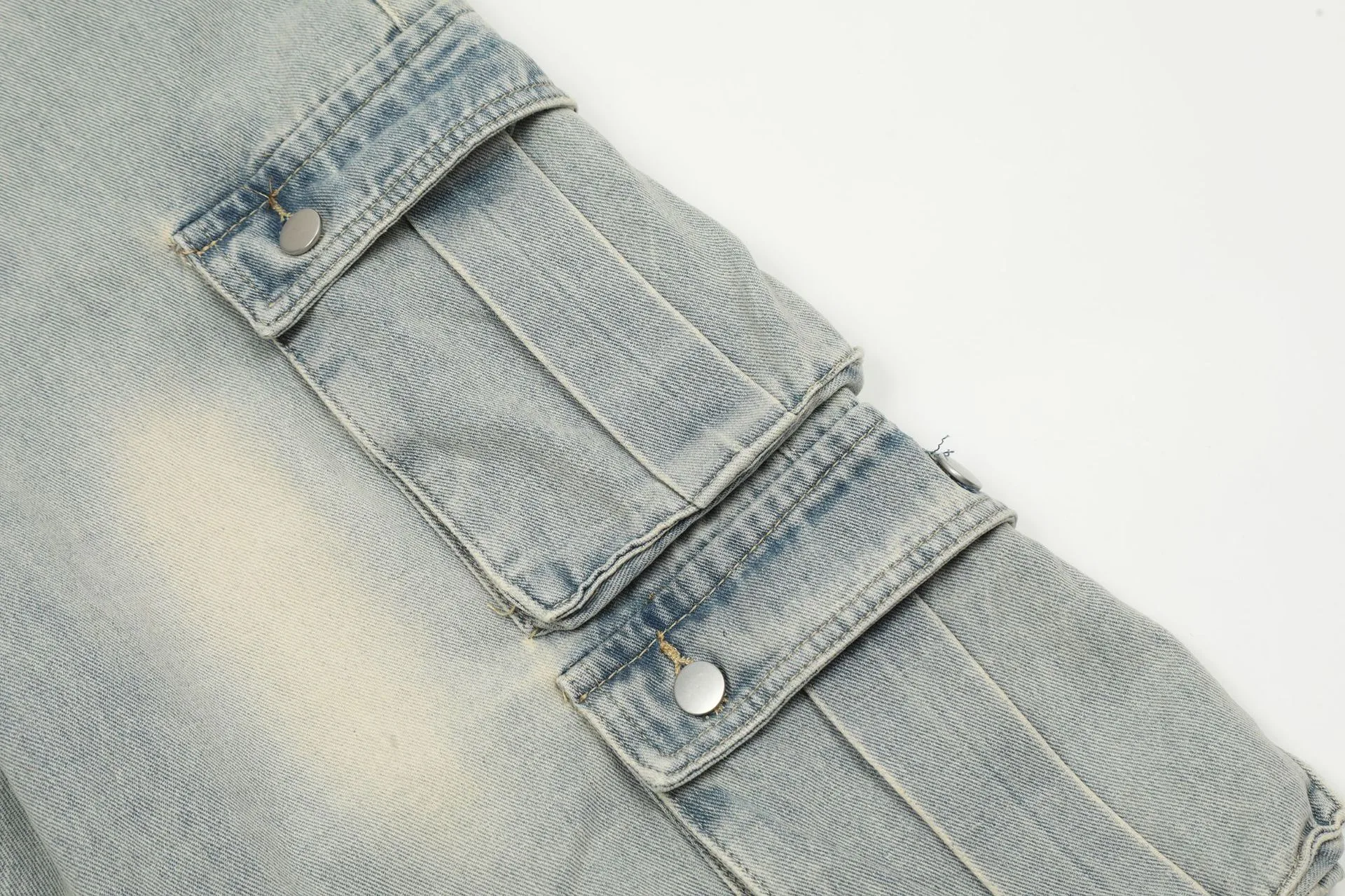 Jiayiku Men's Summer Cropped Pants American Retro Washed Work Jeans Straight Vibe Wide-Leg Shorts display picture 8
