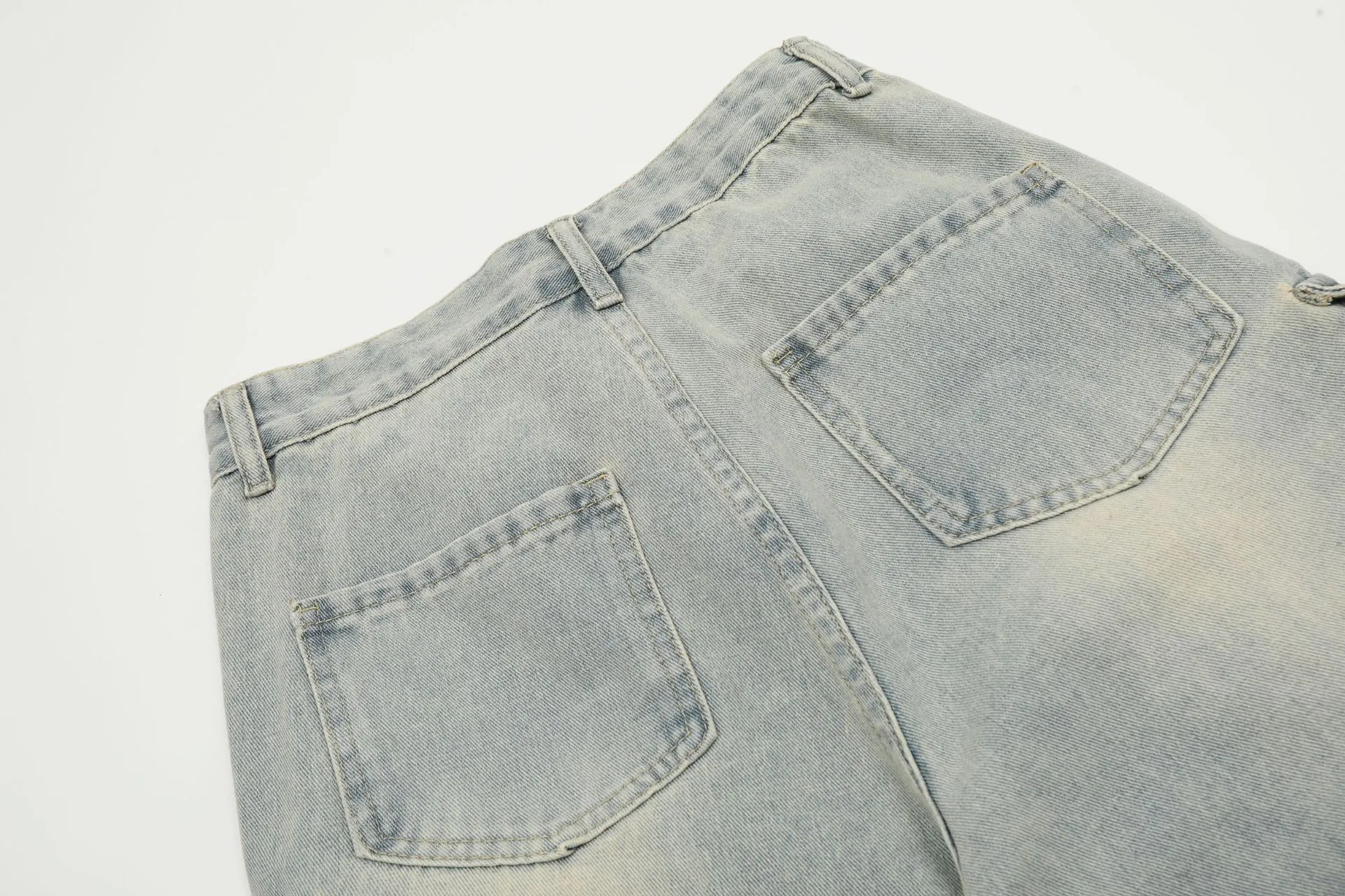 Jiayiku Men's Summer Cropped Pants American Retro Washed Work Jeans Straight Vibe Wide-Leg Shorts display picture 10