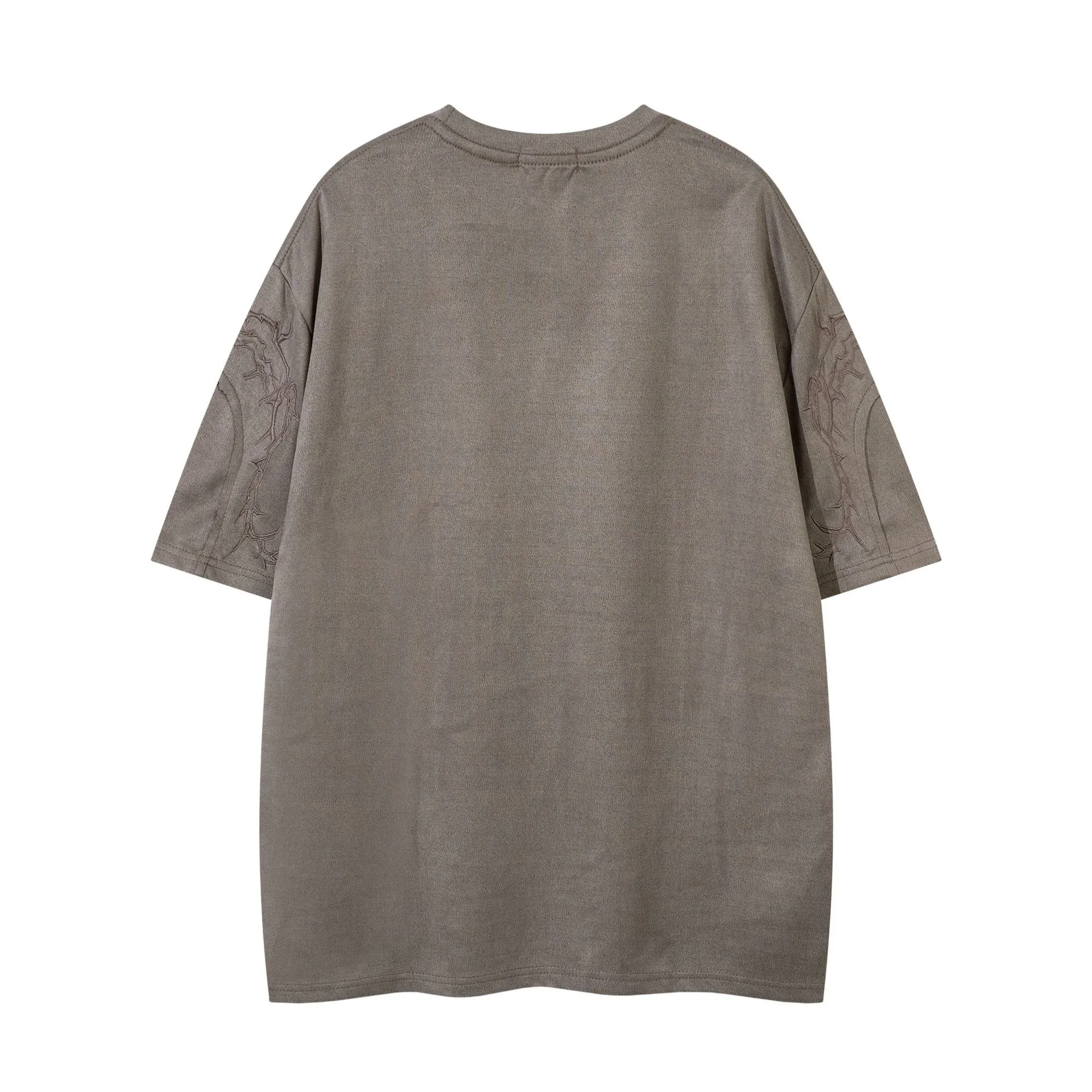 Jiayiku  Summer T-Shirt Men's American Street Fashion Brand  Tee Thorn Embroidered Suede Short-Sleeved T-Shirt display picture 5