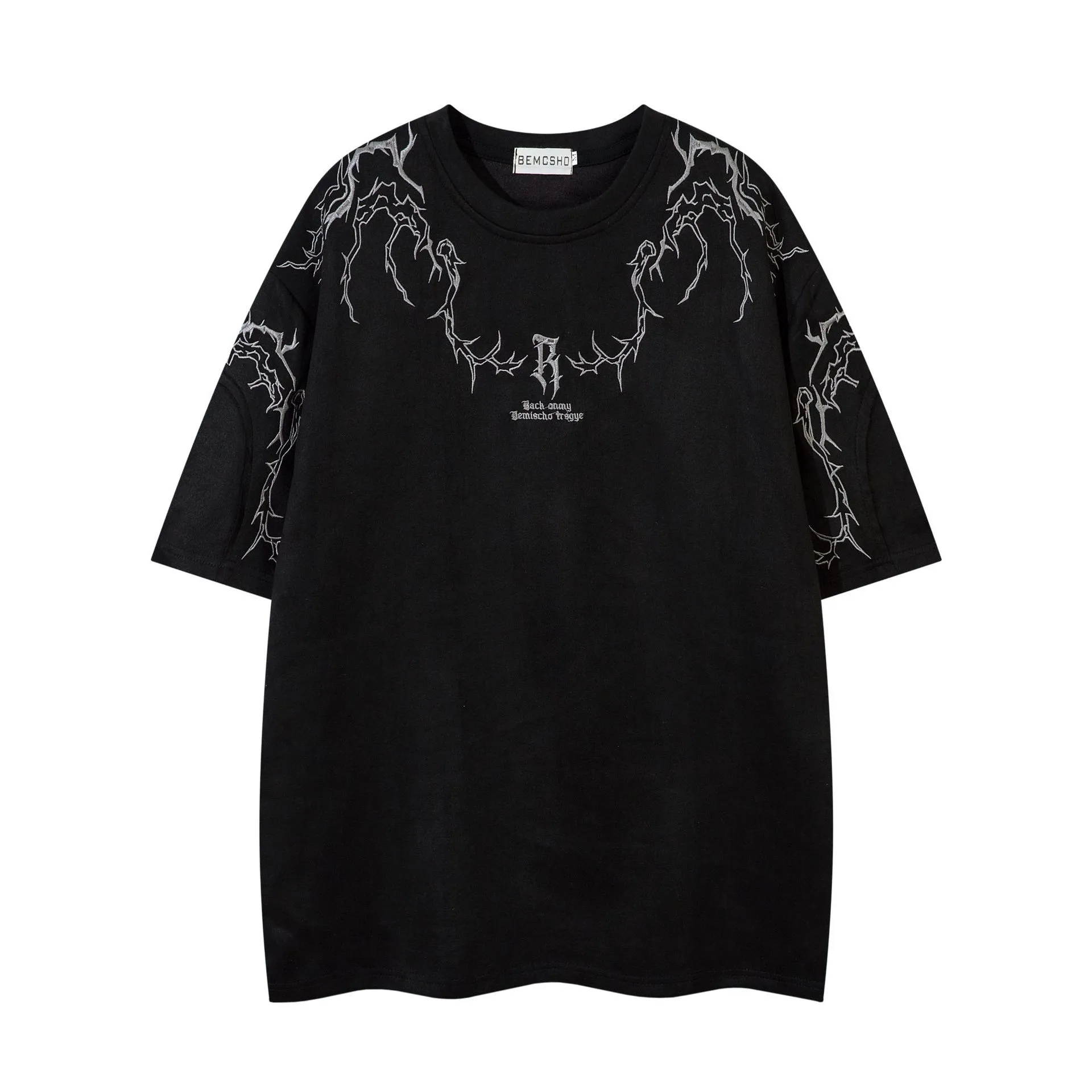 Jiayiku  Summer T-Shirt Men's American Street Fashion Brand  Tee Thorn Embroidered Suede Short-Sleeved T-Shirt display picture 6