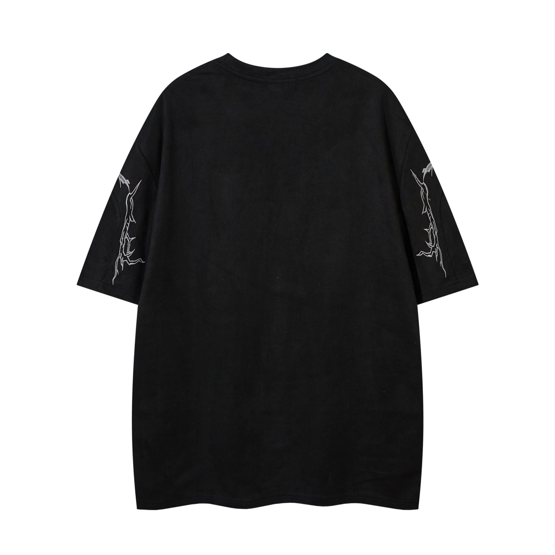 Jiayiku  Summer T-Shirt Men's American Street Fashion Brand  Tee Thorn Embroidered Suede Short-Sleeved T-Shirt display picture 7