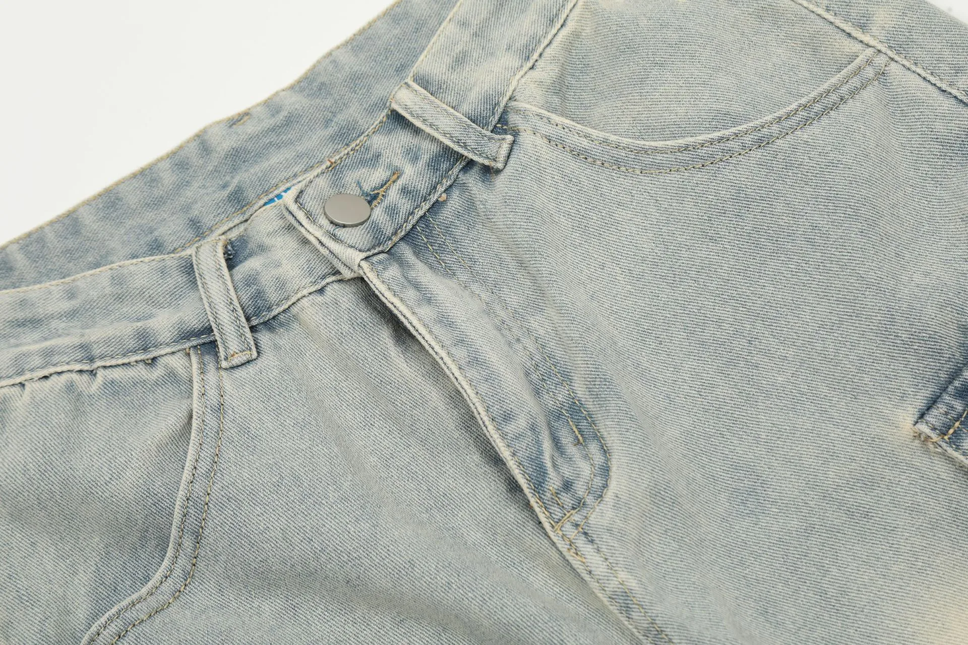 Jiayiku Men's Summer Cropped Pants American Retro Washed Work Jeans Straight Vibe Wide-Leg Shorts display picture 13