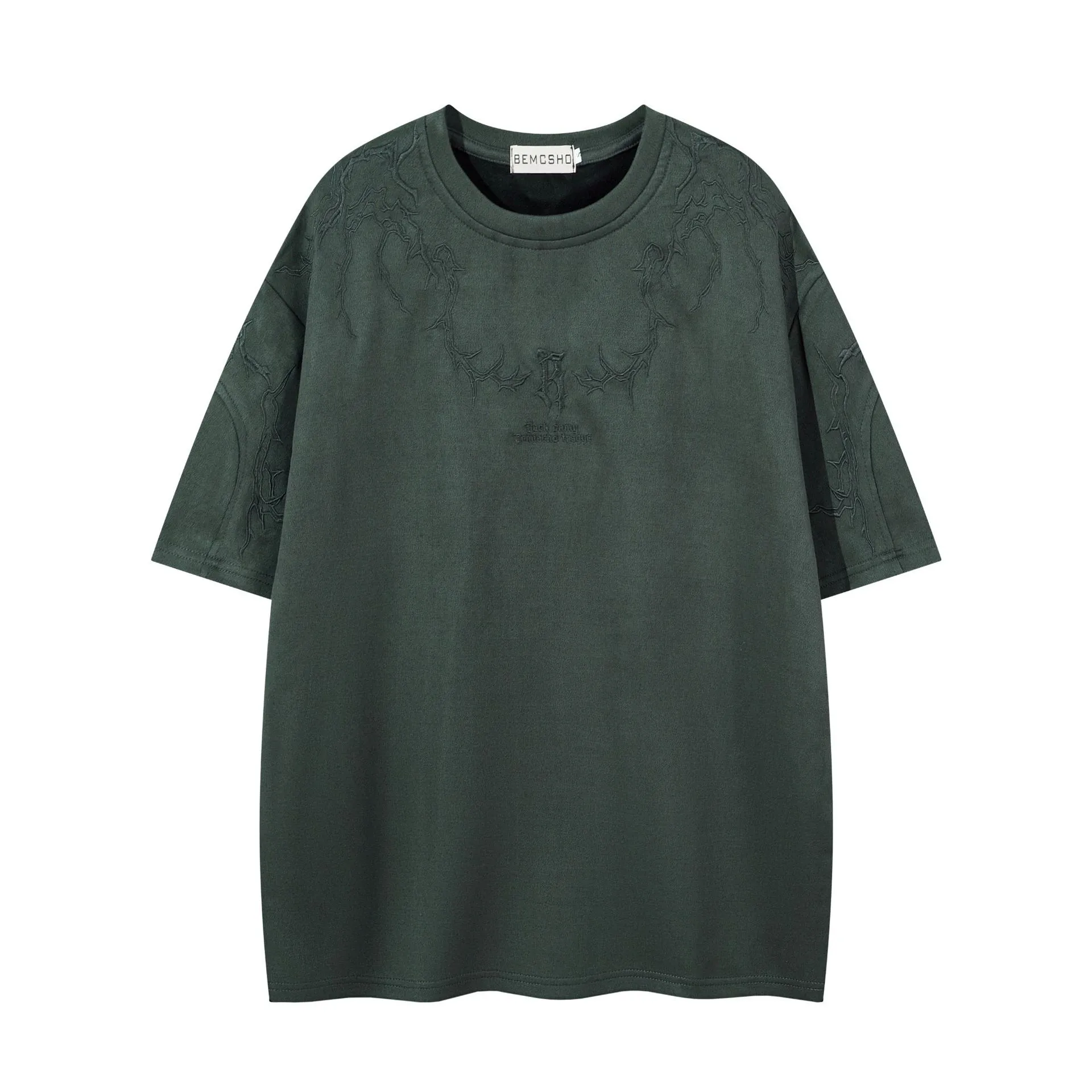 Jiayiku  Summer T-Shirt Men's American Street Fashion Brand  Tee Thorn Embroidered Suede Short-Sleeved T-Shirt display picture 8