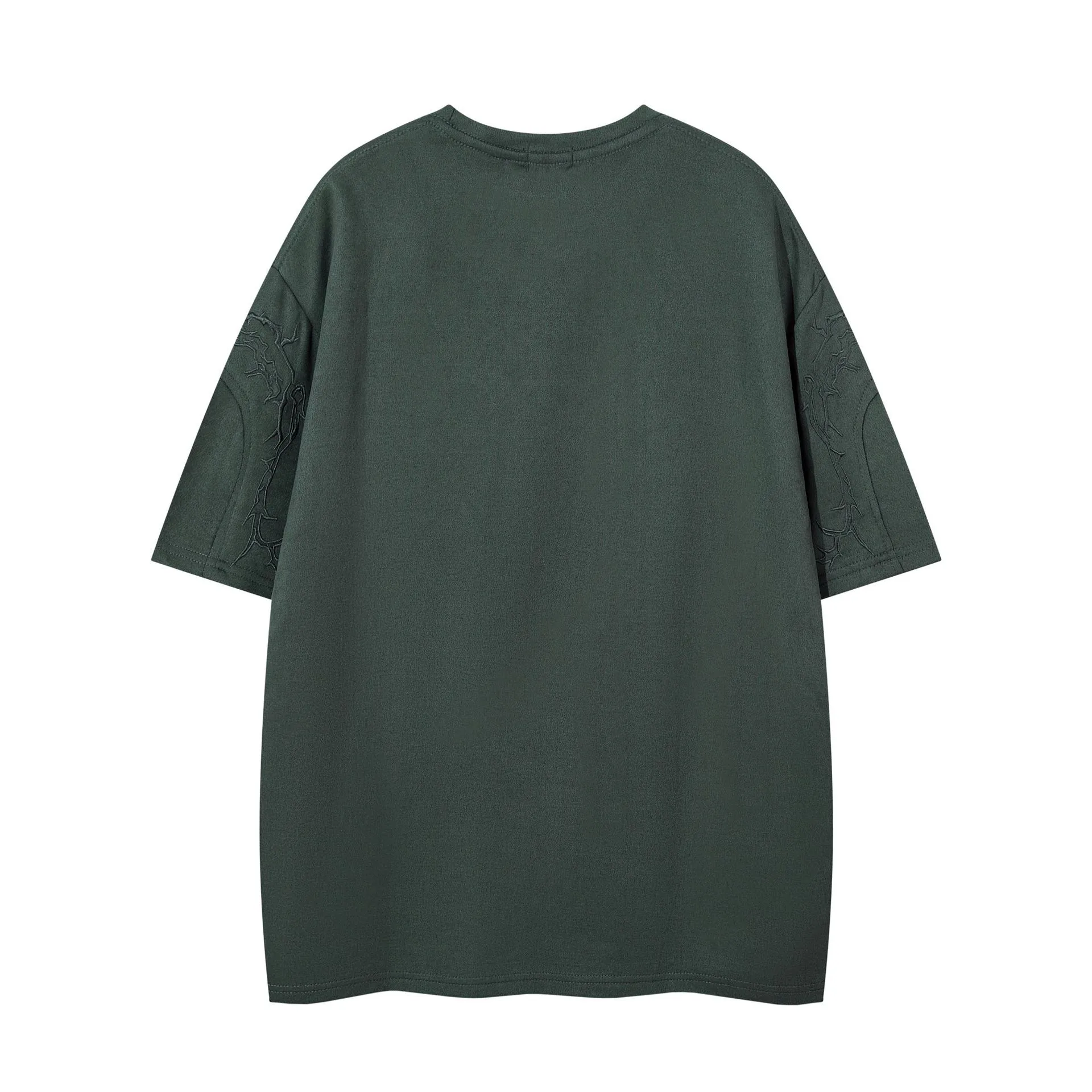 Jiayiku  Summer T-Shirt Men's American Street Fashion Brand  Tee Thorn Embroidered Suede Short-Sleeved T-Shirt display picture 9