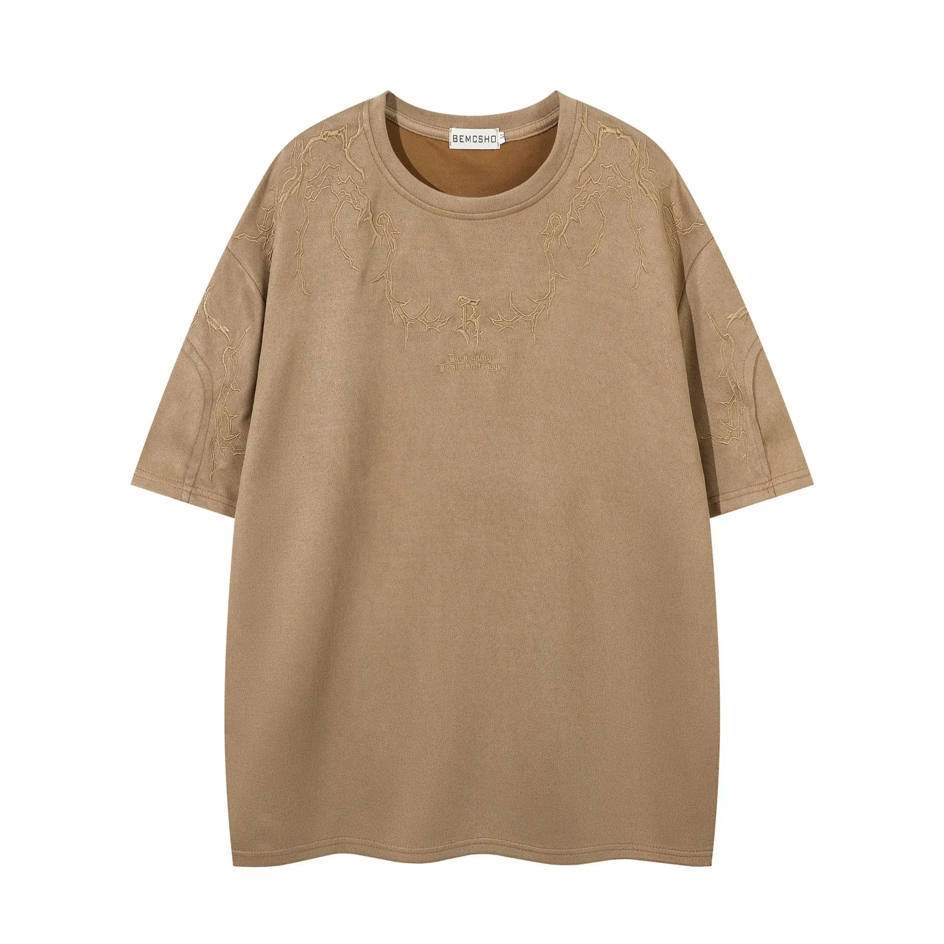 Jiayiku  Summer T-Shirt Men's American Street Fashion Brand  Tee Thorn Embroidered Suede Short-Sleeved T-Shirt display picture 10