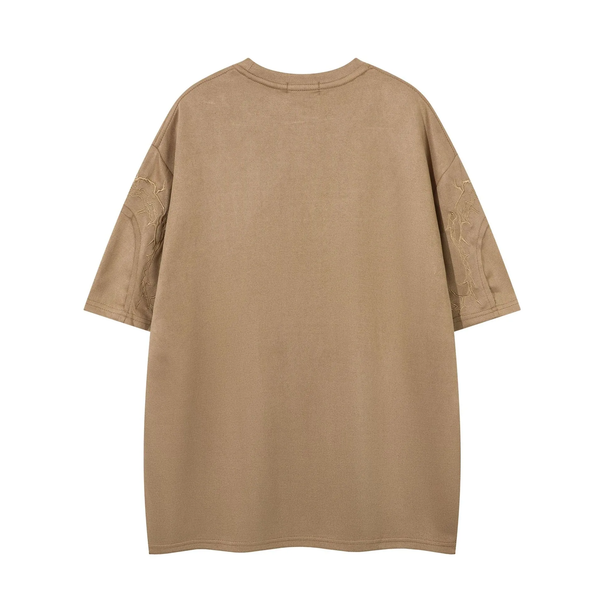 Jiayiku  Summer T-Shirt Men's American Street Fashion Brand  Tee Thorn Embroidered Suede Short-Sleeved T-Shirt display picture 11