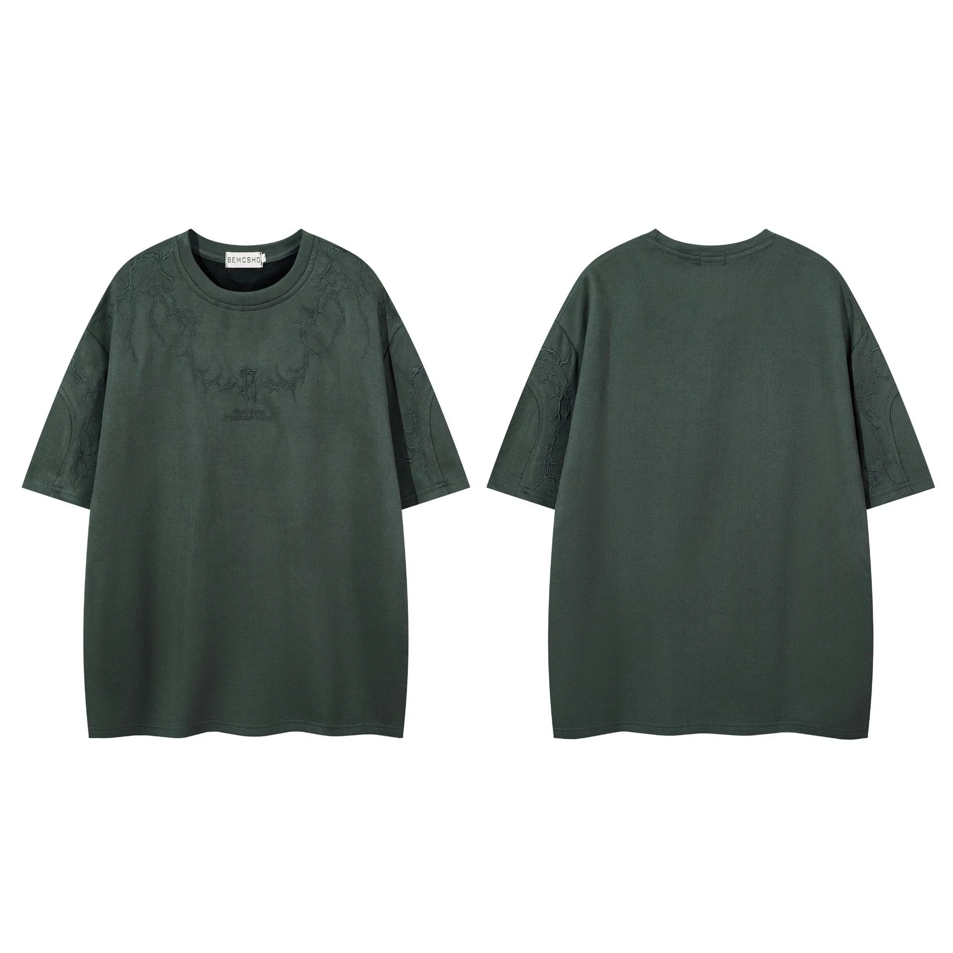 Jiayiku  Summer T-Shirt Men's American Street Fashion Brand  Tee Thorn Embroidered Suede Short-Sleeved T-Shirt display picture 12