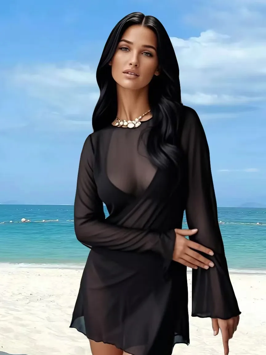 Beach Robe Lace Mesh Dress Street Trend display picture 2